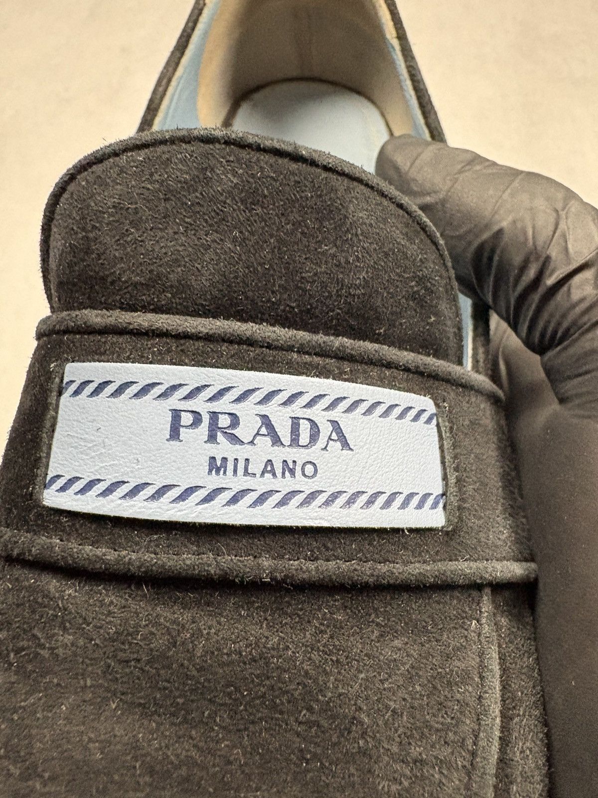 Prada Prada Milano Suede Logo Strap Block Heel Loafers Black 38.5 Size US 8.5 / IT 38.5 - 19 Thumbnail