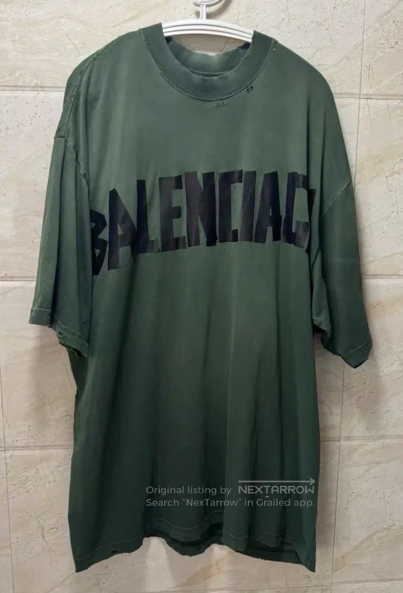 Balenciaga Balenciaga Green tape destruction distressed round neck lo Size US L / EU 52-54 / 3 - 1 Thumbnail