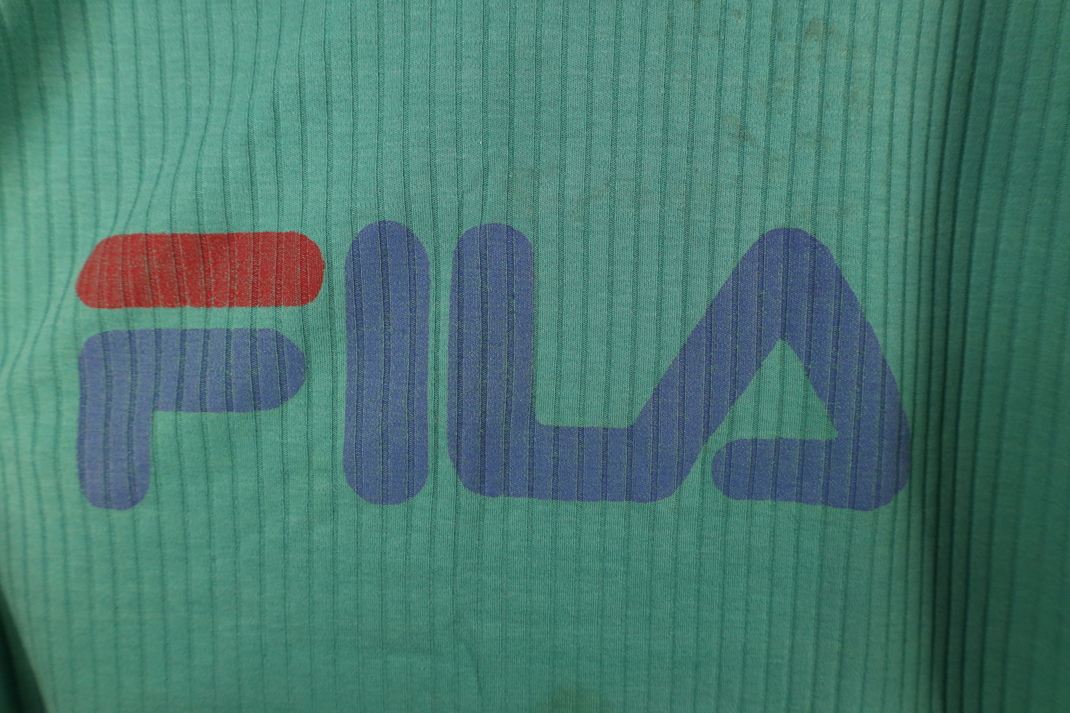 Fila × Vintage Vintage 90s Fila Spell Ribbed Knit Short Sleeve T-Shirt Teal Size US M / EU 48-50 / 2 - 6 Thumbnail