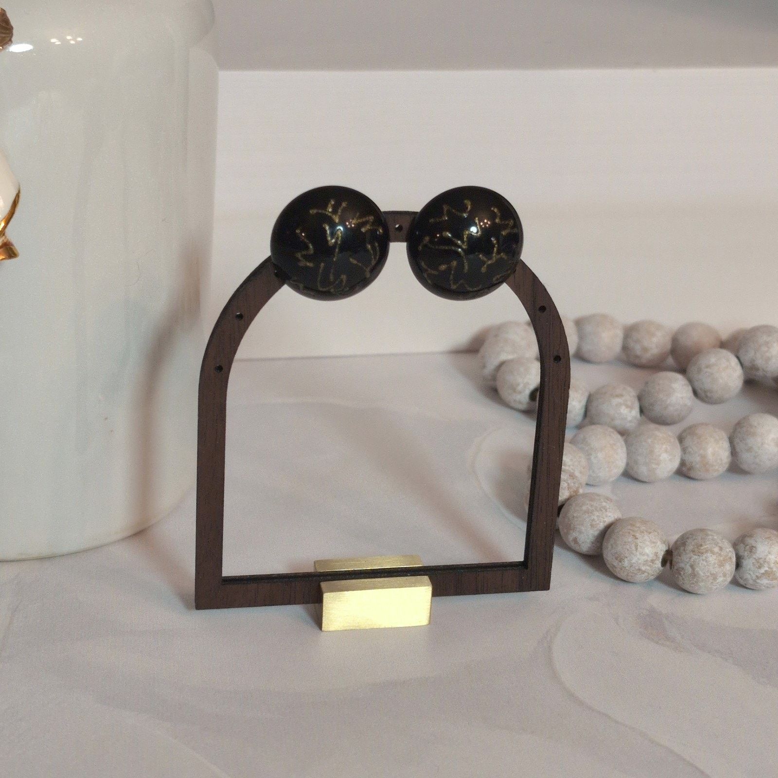 Other VTG Black & Metallic Gold Abstract Cabochon Button Earrings Size ONE SIZE - 1 Thumbnail
