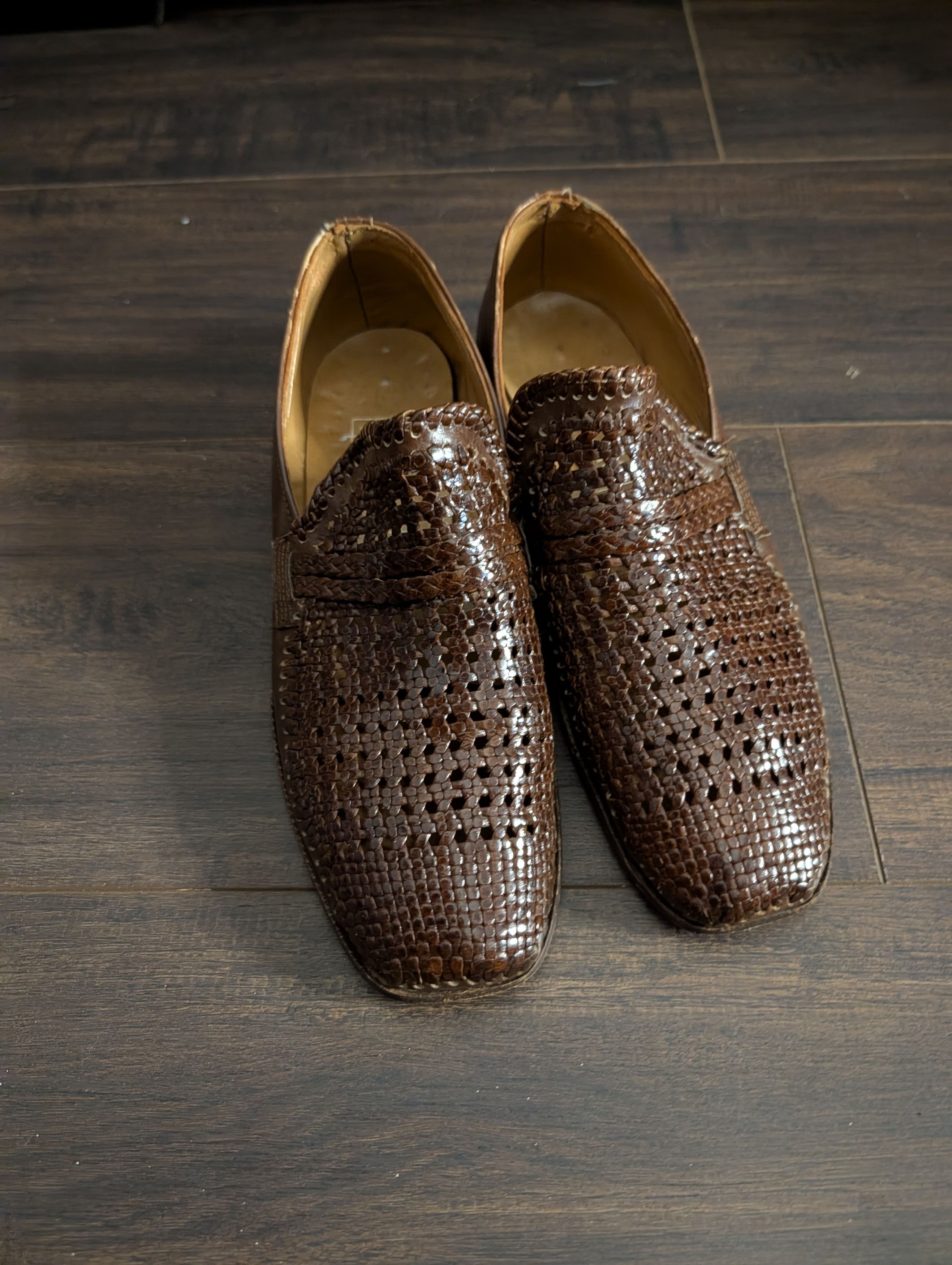 Vintage French VTG Hand-braided handmade leather loafers Size US 8.5 / EU 41-42 - 3 Thumbnail