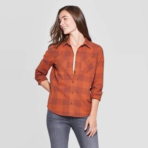 Other Plaid Long-Sleeve Orange Cotton Flannel Shirt from Universal Size S / US 4 / IT 40 - 1 Thumbnail