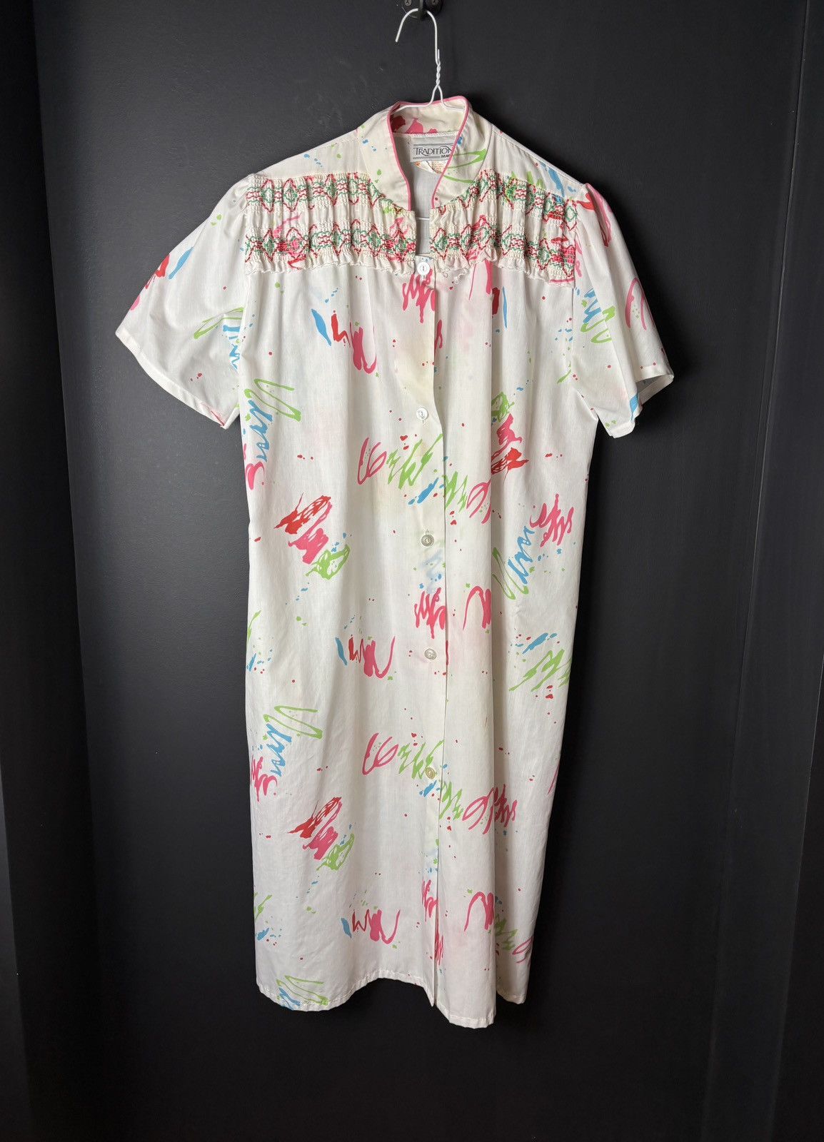 Vintage 1980s Vintage Sleep Gown Art Attack Ugly Print Frock Dress Size S / US 4 / IT 40 - 2 Thumbnail