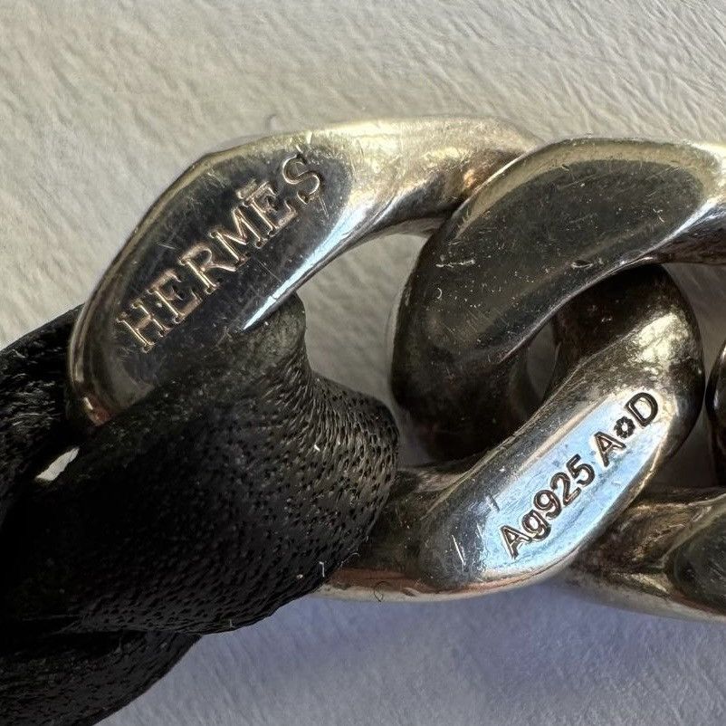 Hermes Hermès Flat Curb Chain & Leather Necklace Rare Archive Piece Size ONE SIZE - 4 Thumbnail