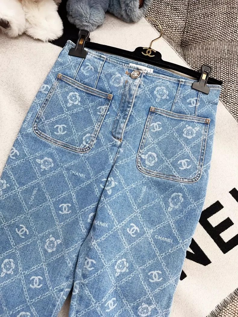 Chanel Chanel 23A blue camellia diamond checkered jeans Size 25" / US 0 / IT 36 - 9 Thumbnail