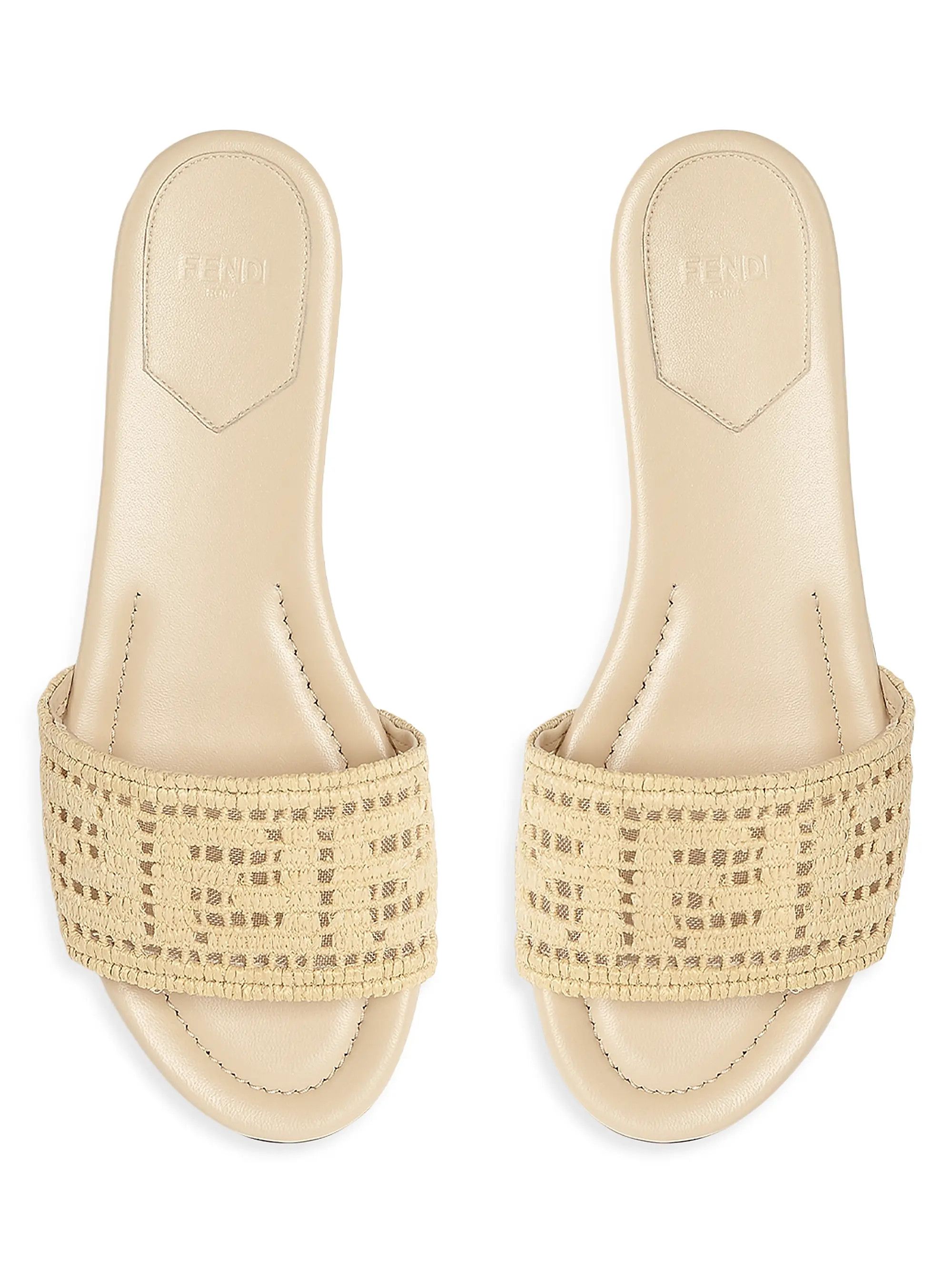 Fendi o1s1wg110426 Sunshine Logo Leather Flat Slides in Beige Size US 8 / IT 38 - 4 Thumbnail