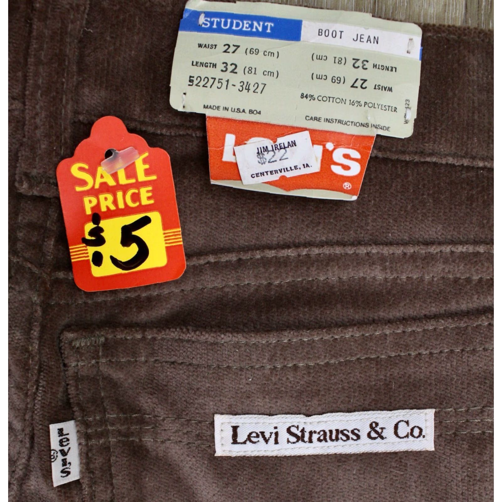 Levi's Levi's 1970s Pants Velvet Brown 27x31.5 Vintage Original 70s Mens Levi's Pants Size US 27 - 4 Thumbnail