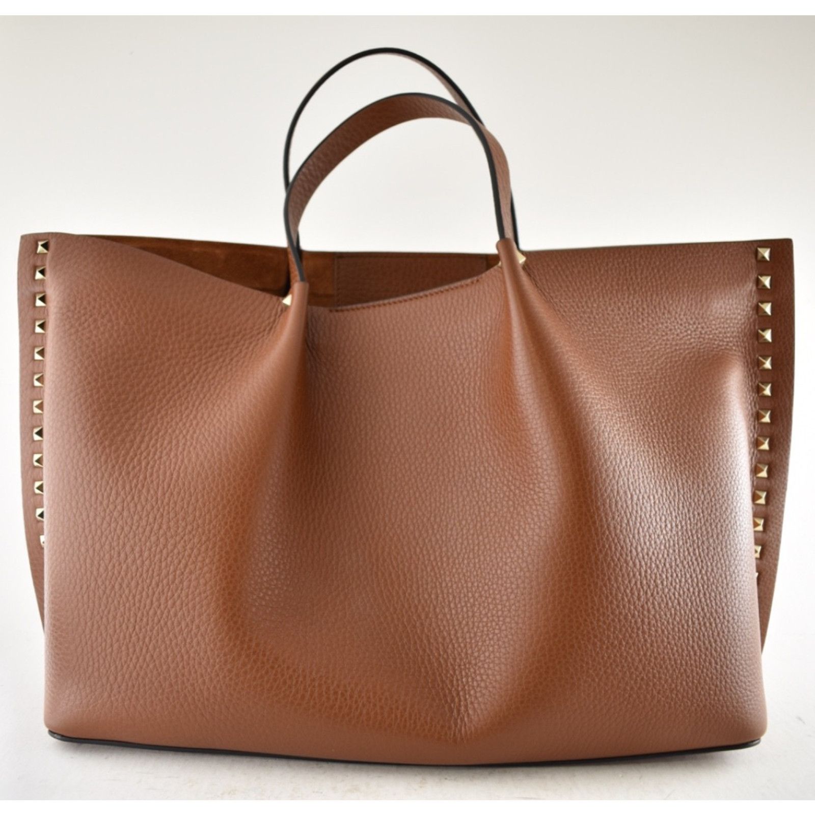 Valentino Valentino Garavani Rockstud Medium Brown Grained Tote Bag Size ONE SIZE - 12 Thumbnail