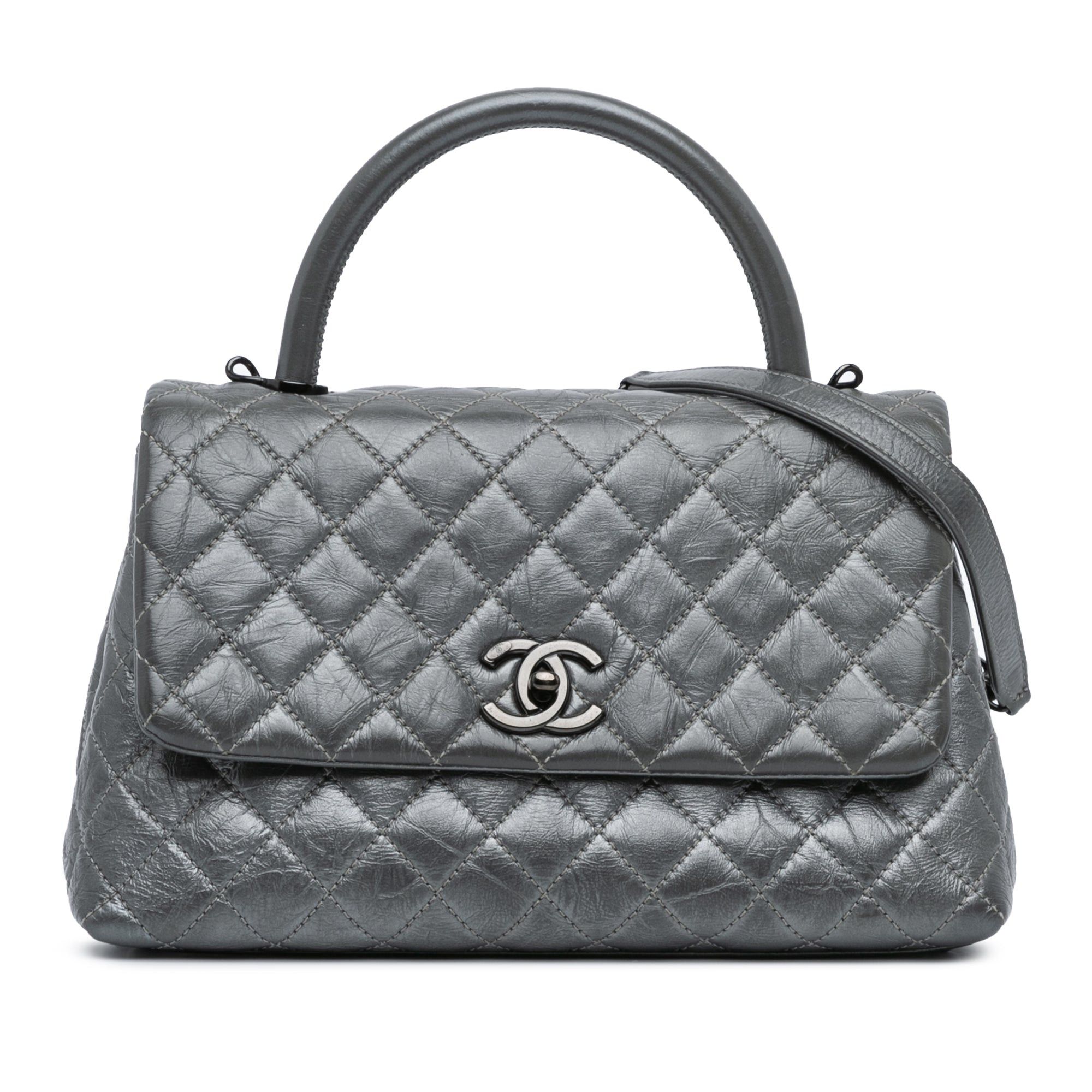 Chanel Chanel Small Quilted Aged Calfskin Coco Top Handle Bag Gray Size ONE SIZE - 1 Thumbnail