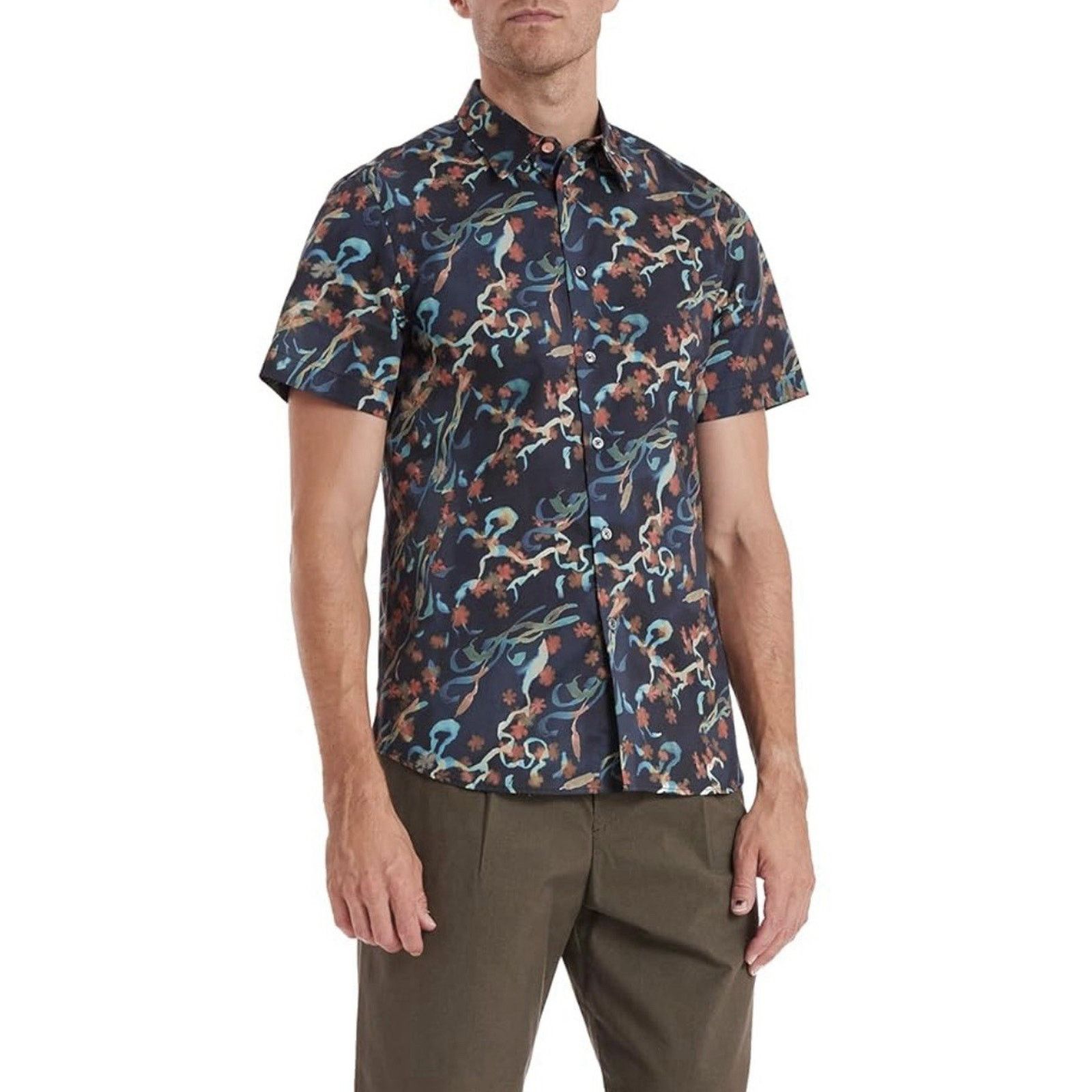 Paul Smith NWT $175 PAUL SMITH Blue Short Sleeve Sea Motif Shirt. Large Size US L / EU 52-54 / 3 - 4 Thumbnail