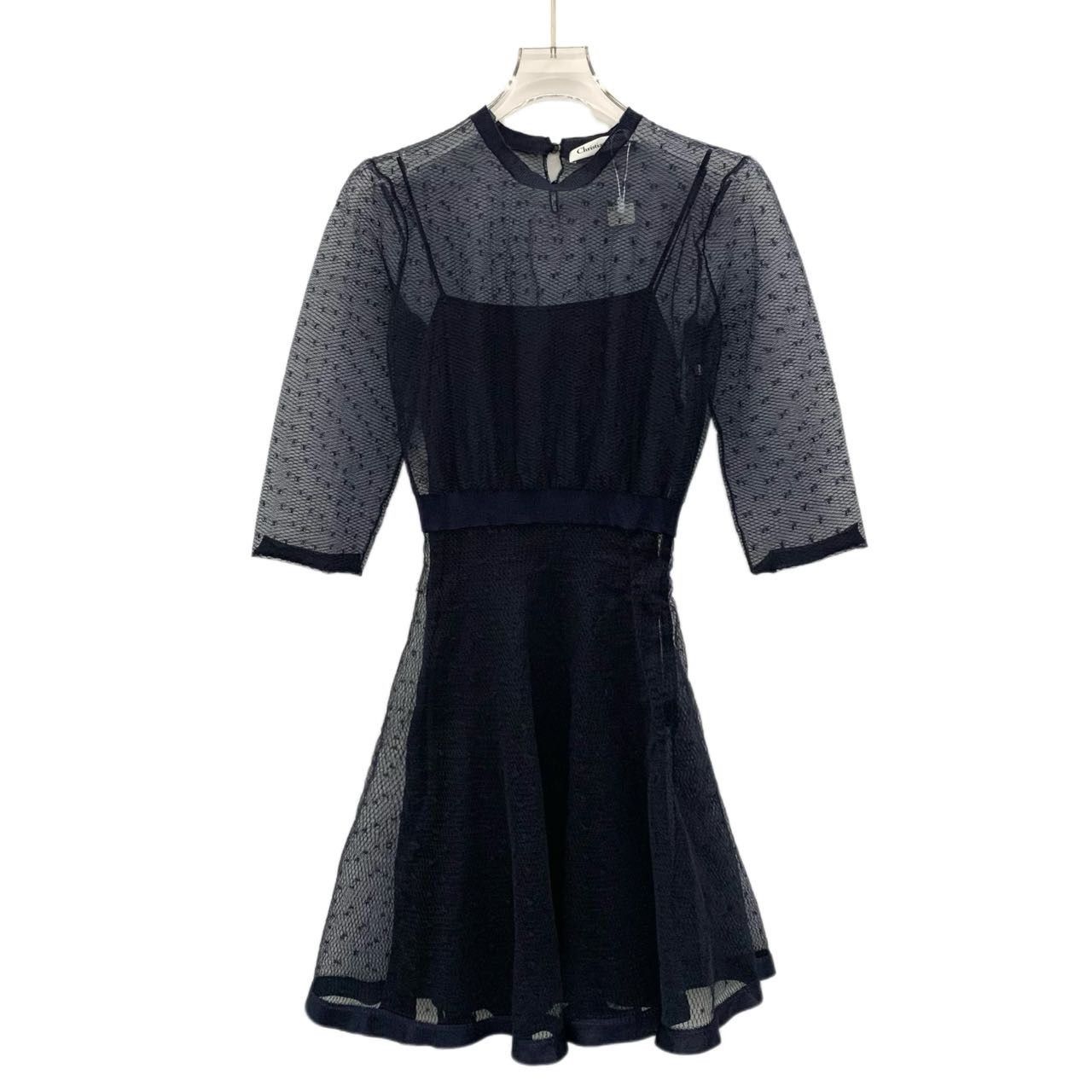 Dior Dior Navy Silk Crew Neck Hollow Mesh Dress K26WX Size XS / US 0-2 / IT 36-38 - 1 Thumbnail