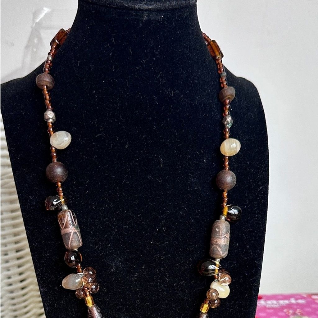 The Unbranded Brand Bohemian Artisan Beaded Tassel Necklace Brown Size ONE SIZE - 3 Thumbnail