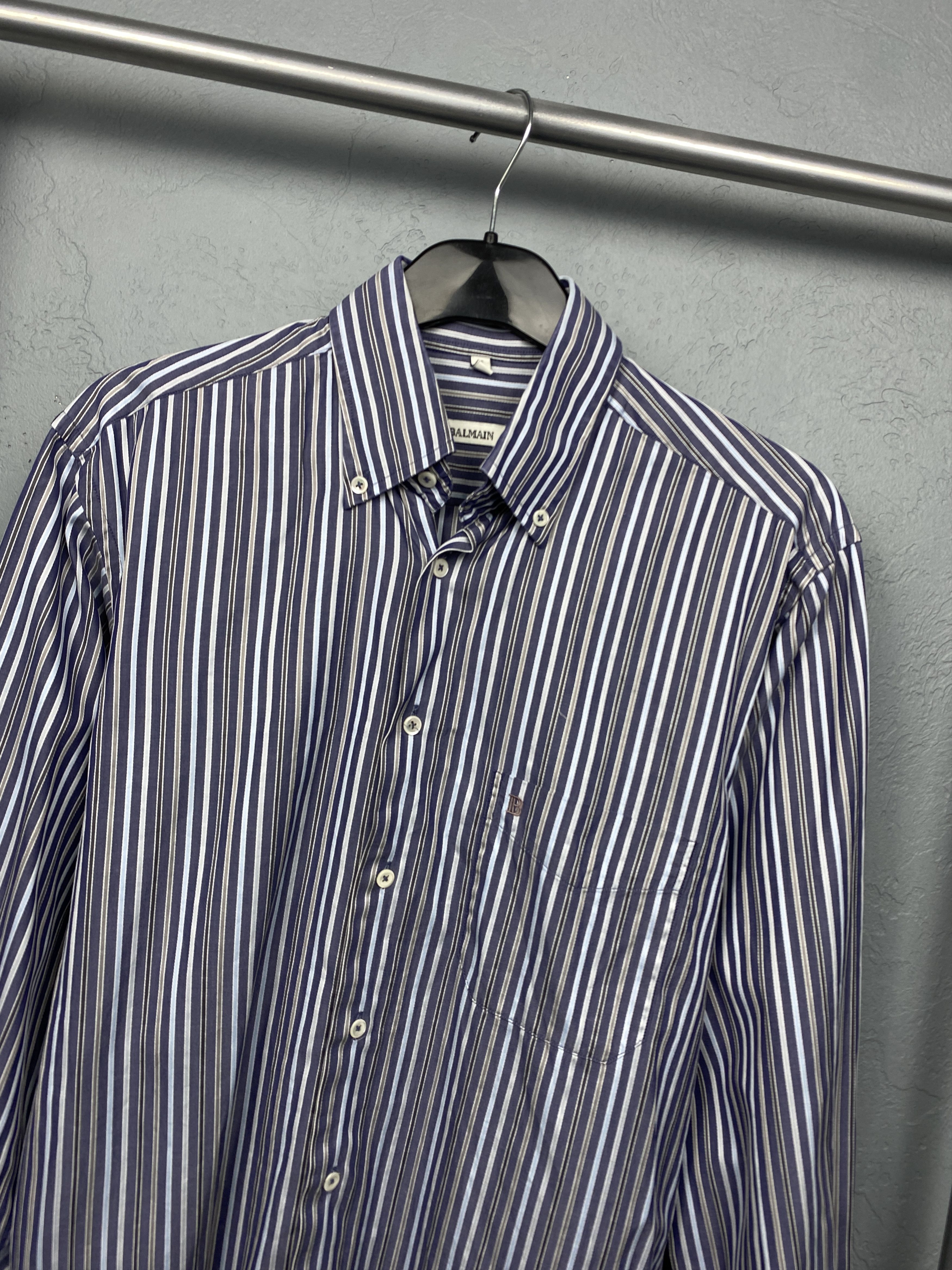 Balmain Balmain Vintage Mens Long Sleeve Striped Shirt Size US S / EU 44-46 / 1 - 2 Thumbnail