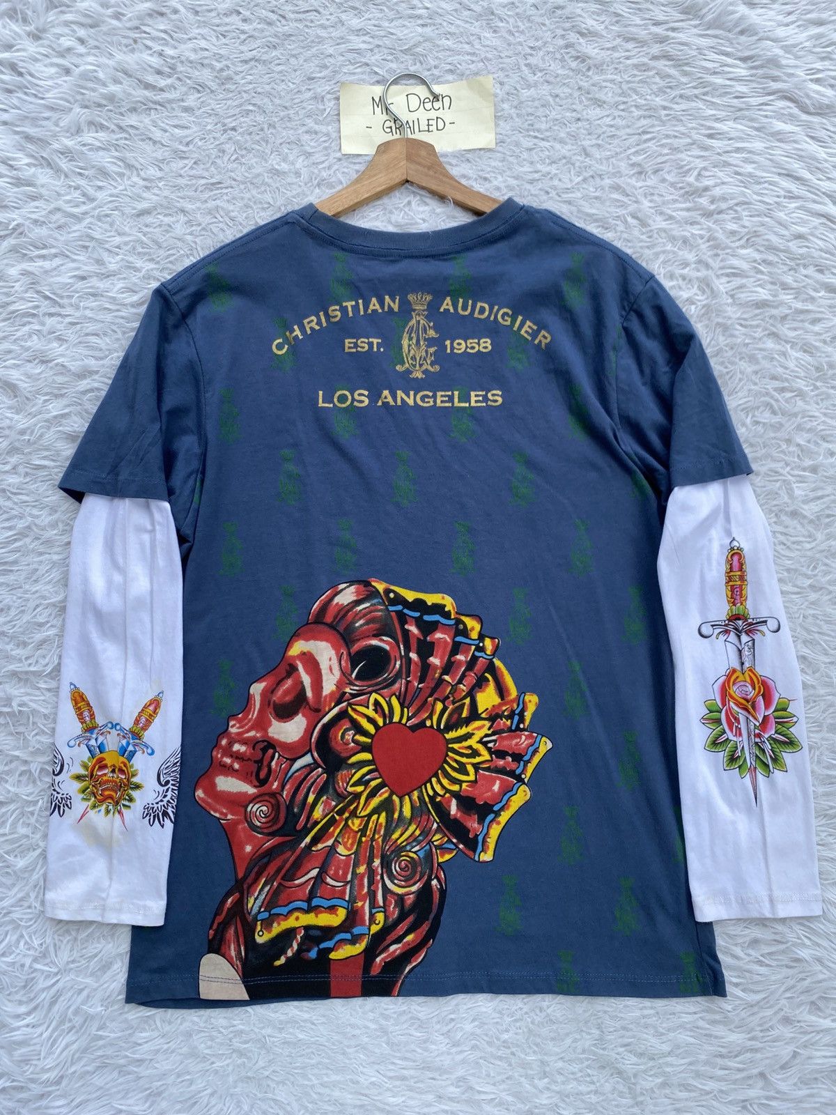 Christian Audigier Christian Audigier Men's M Long Sleeve Graphic Skull Tee Size US M / EU 48-50 / 2 - 1 Thumbnail