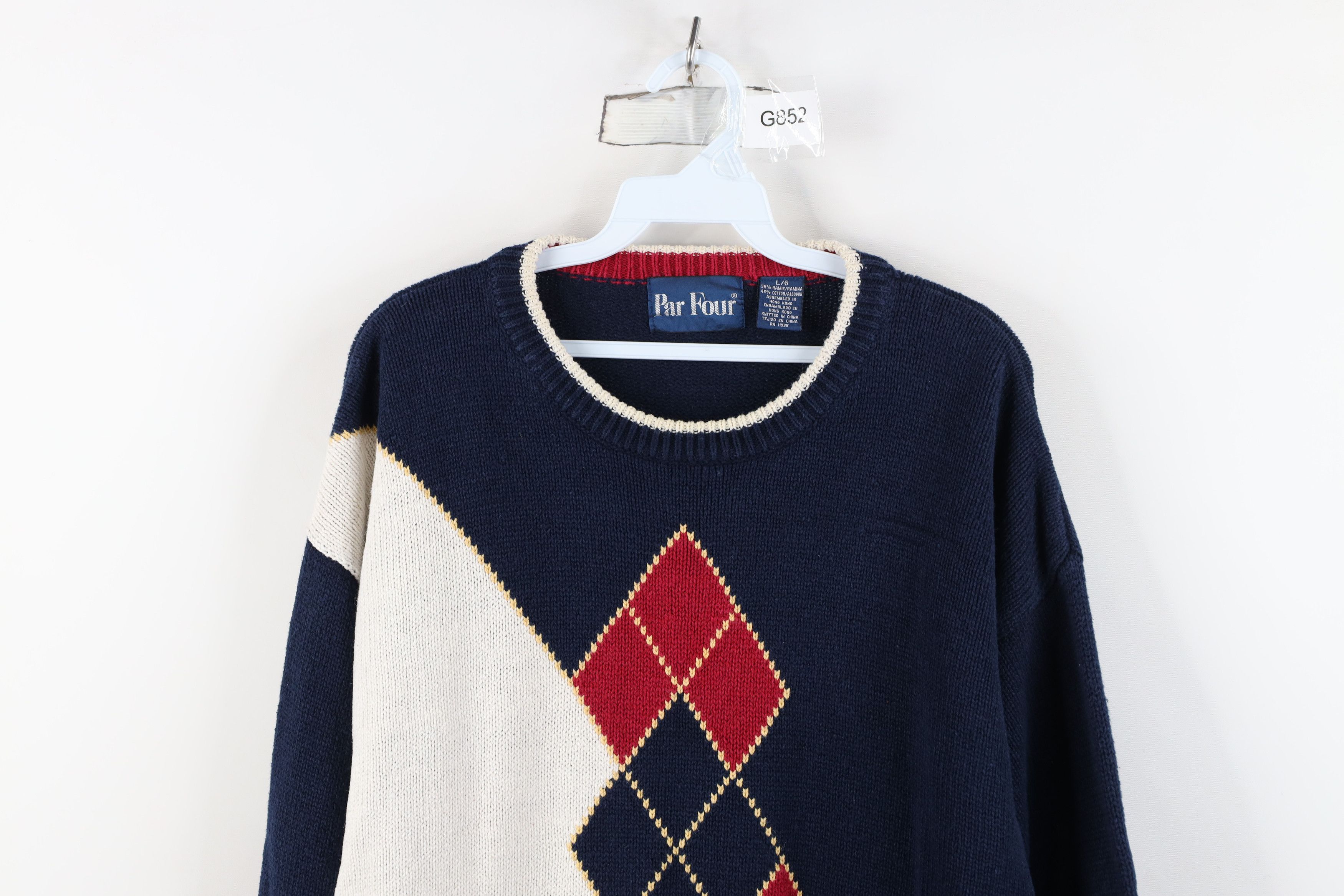 Vintage Vintage 90s Streetwear Argyle Diamond Knit Crewneck Sweater Size US L / EU 52-54 / 3 - 2 Thumbnail