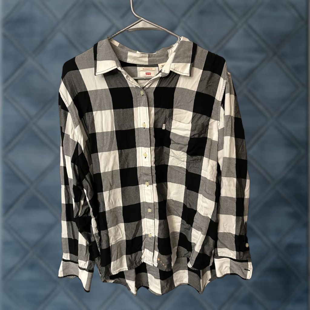 Levi's Levi's Boyfriend Fit Plaid Shirt Womens XL Button-Up Long Sleeve Black White Size XL / US 12-14 / IT 48-50 - 1 Thumbnail