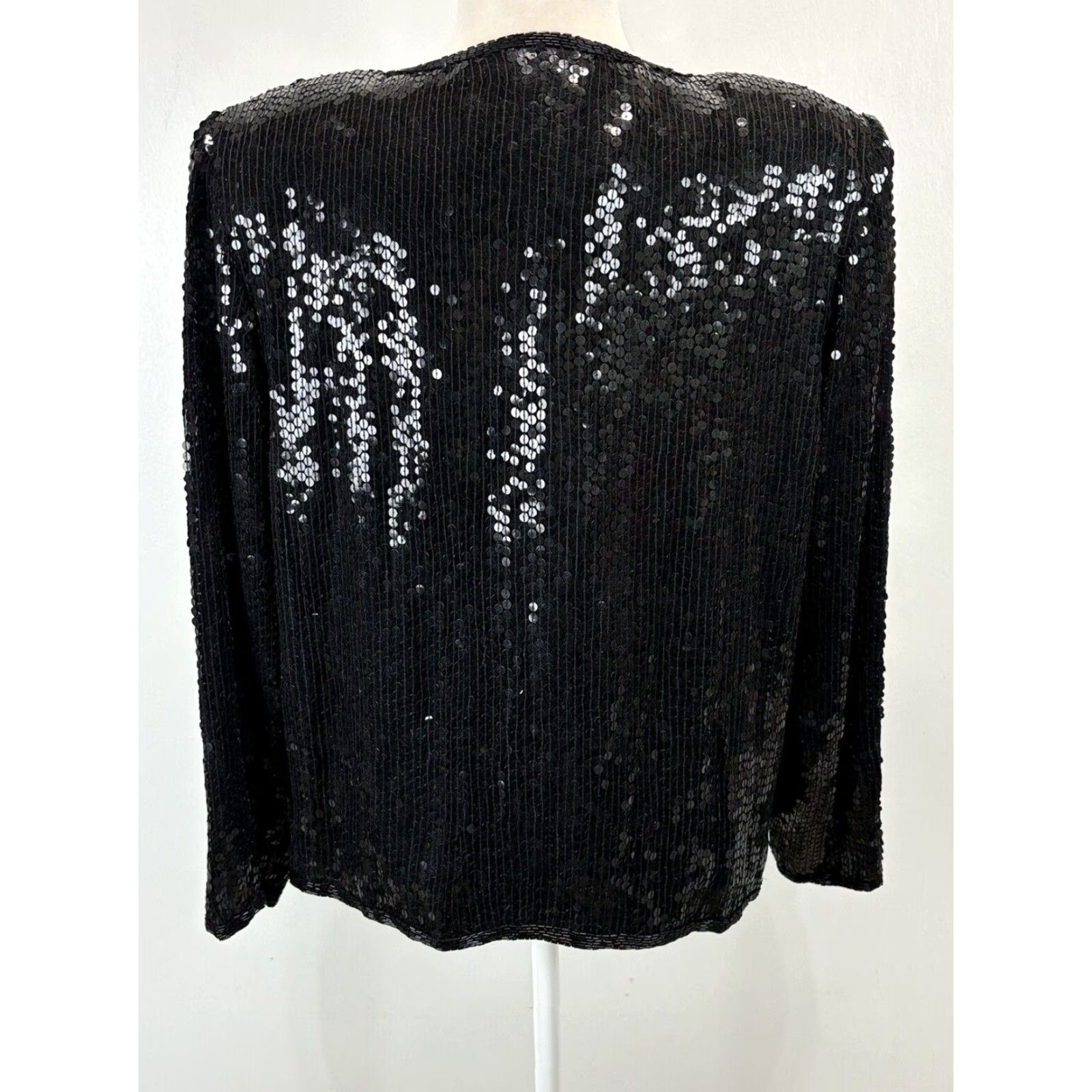 X-LARGE VINTAGE Stenay 100% Silk Sequin Jacket Black XL Women's Formal 80s Size XL / US 12-14 / IT 48-50 - 3 Thumbnail