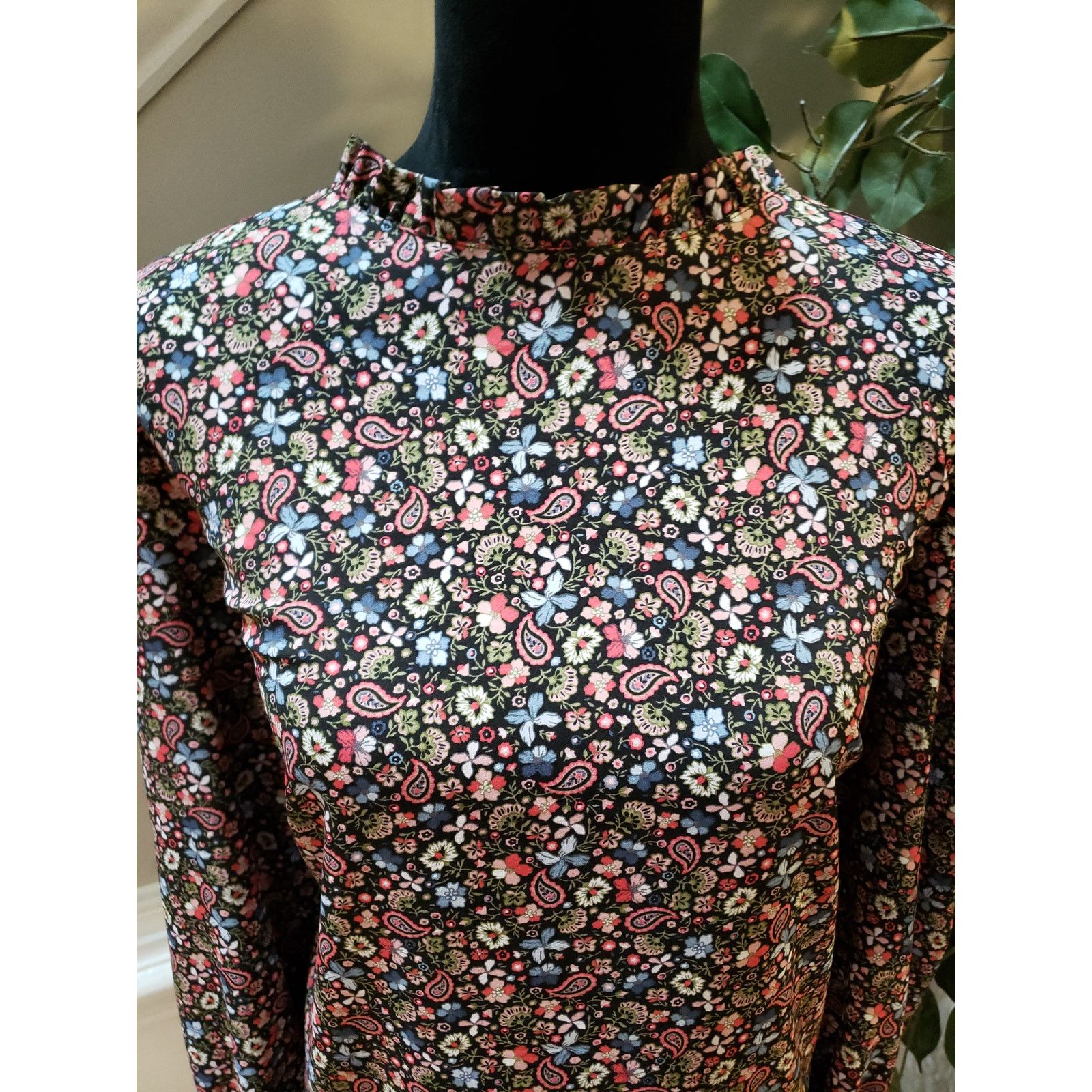 Loft LOFT Plus Blouse Women 16 Black Floral Paisley Long Sleeve Size XXL / US 16-18 / IT 52-54 - 3 Thumbnail