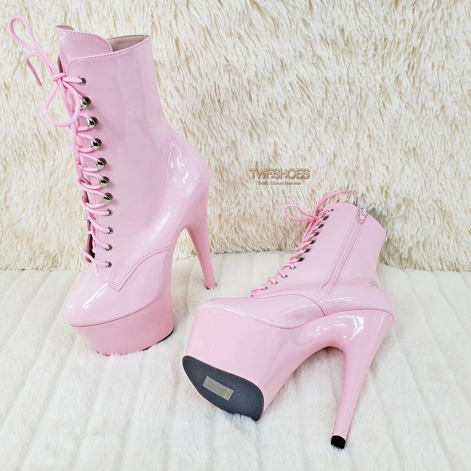 Other Adore 1020 Baby Pink Patent 7" Heel Platform Ankle Boots (U Size US 12 / IT 42 - 5 Thumbnail