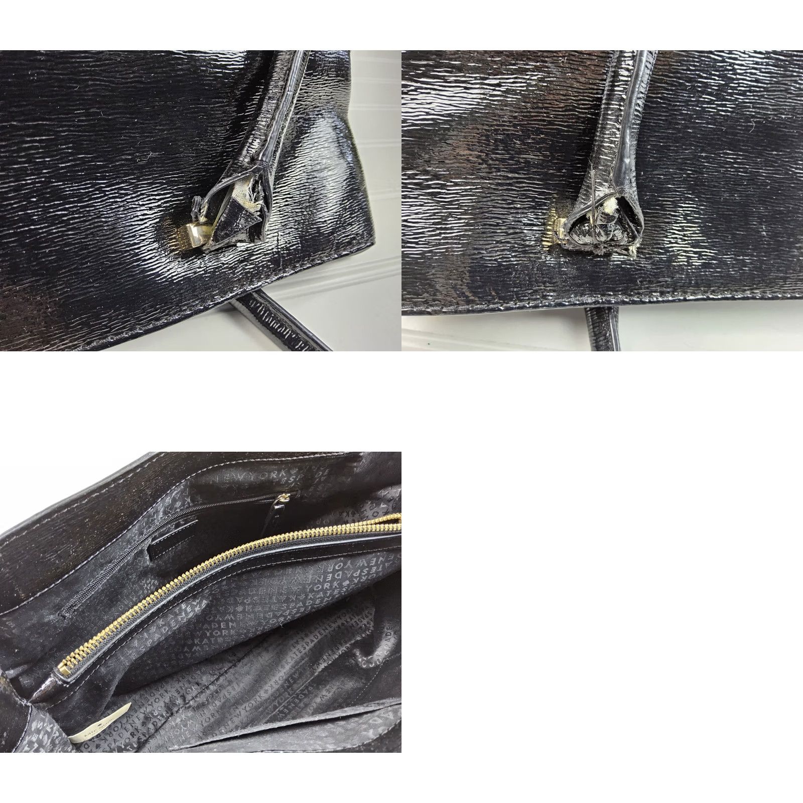 Vintage kate spade new york Patent Double Handle Satchel Shoulder Handbag Purse Women Black patent finish bag Size ONE SIZE - 8 Thumbnail