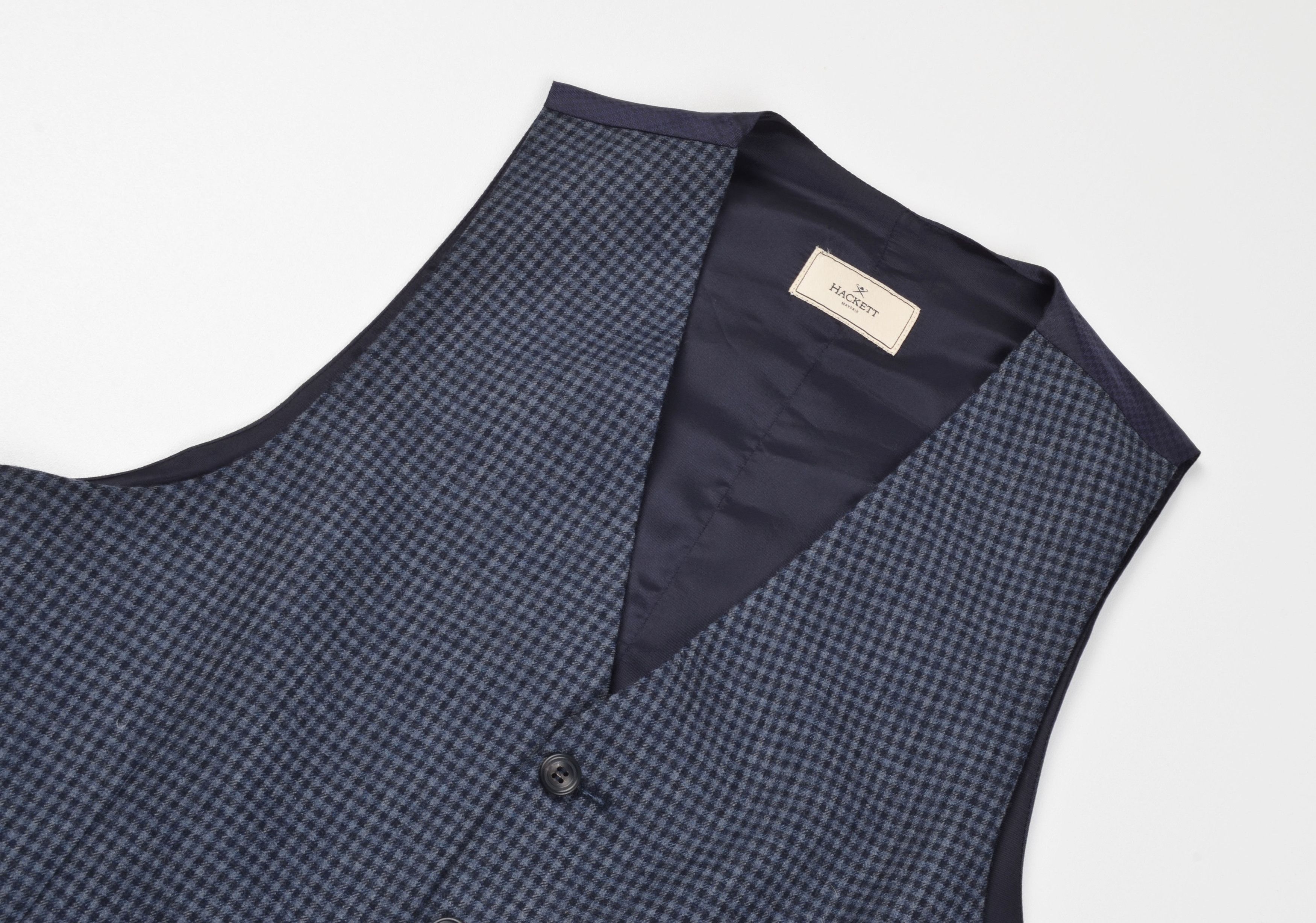 Hackett Hackett Mayfair Gunclub Flan Wool Gray Navy Check Vest Size 36R - 3 Thumbnail