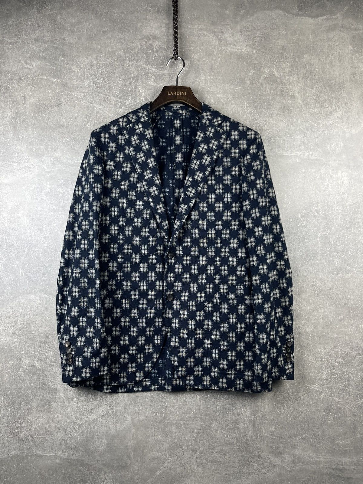 Lardini Lardini NWT Cotton White/Blue Pattern Blazer Jacket Size 48L - 1 Thumbnail