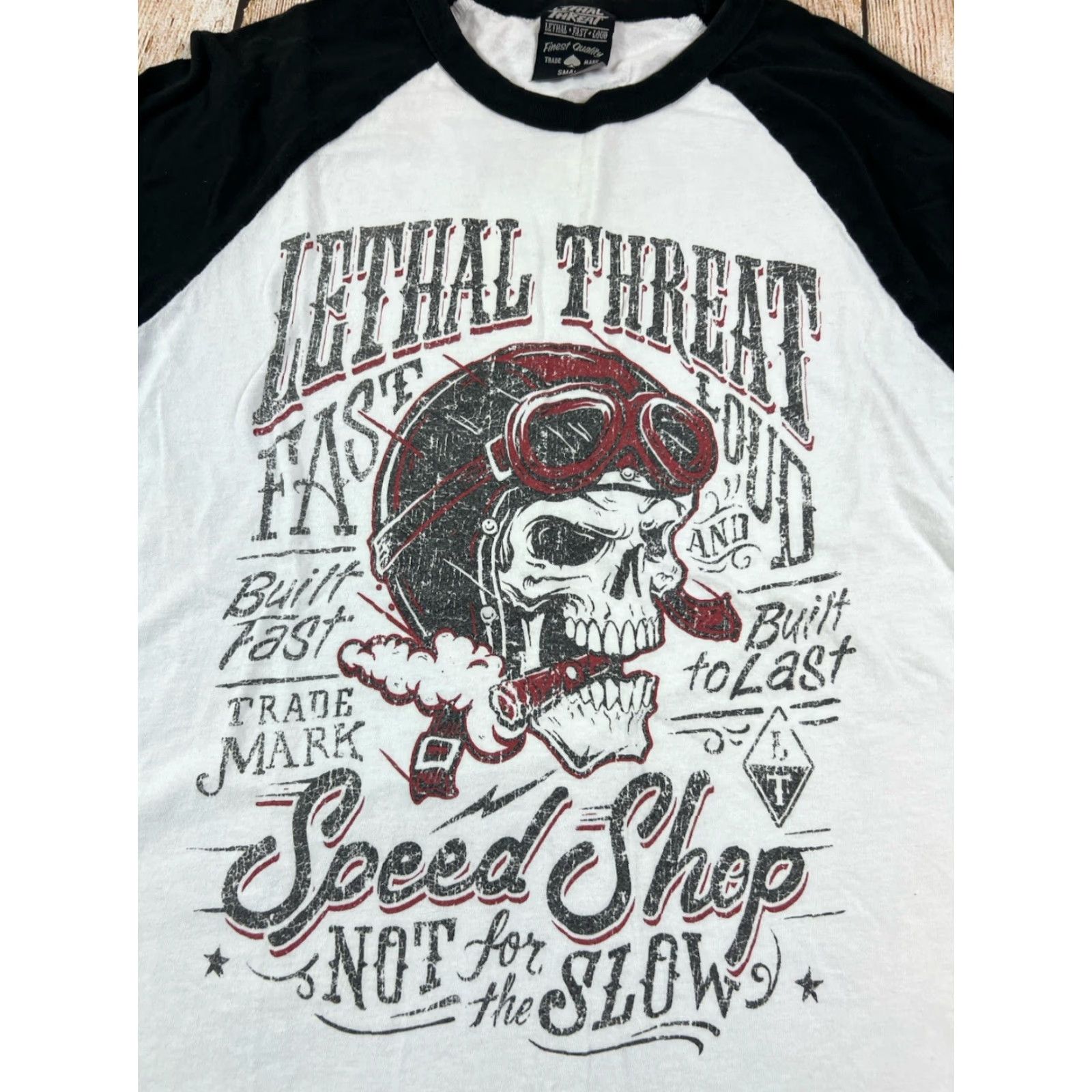 Speedo Lethal Threat T-Shirt Biker Raglan 3/4 Sleeve White S Small Mens Graphic Print Skull Speed Shop Fast Loud Skull Raglan Tee Size US S / EU 44-46 / 1 - 3 Thumbnail
