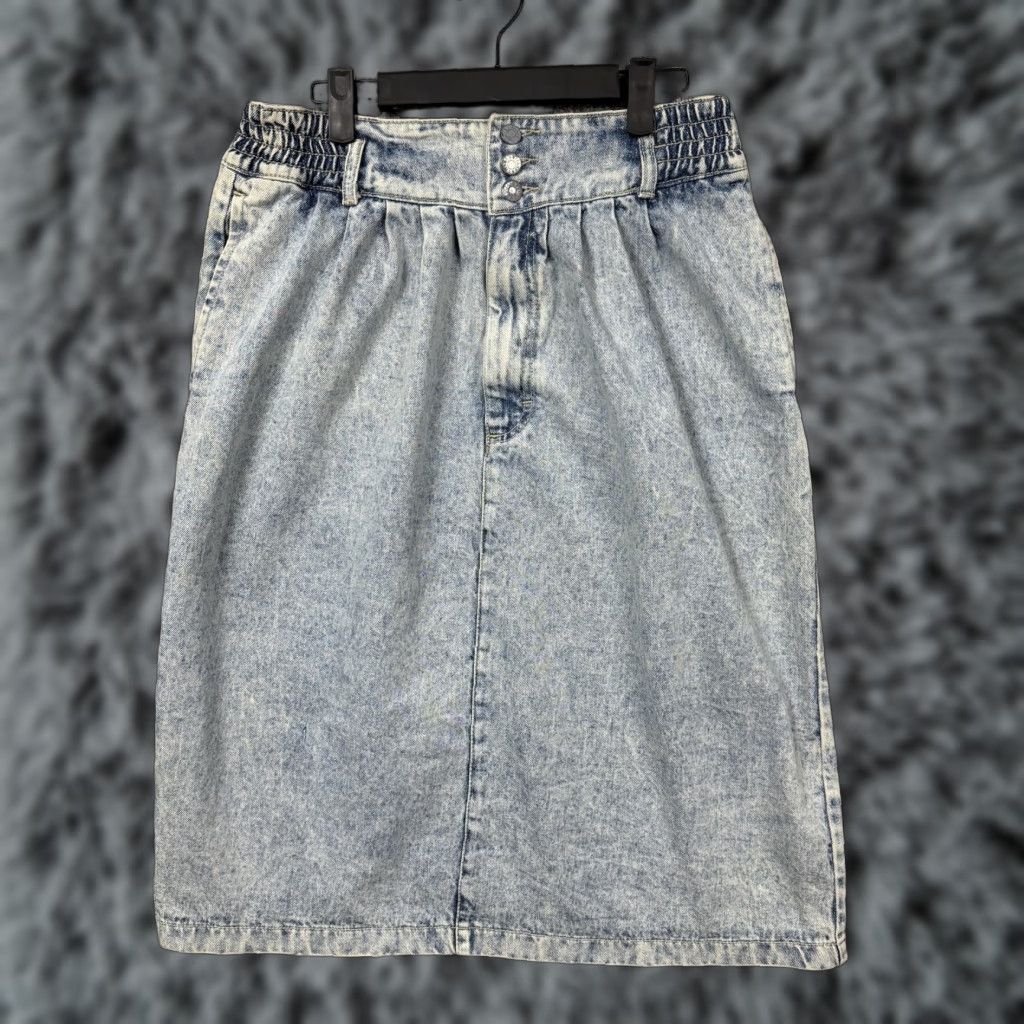 Vintage VINTAGE Gitano Denim Midi Skirt 10 Blue High Rise Elastic Waist Pockets 80s 90s Retro Size 32" / US 10 / IT 46 - 1 Thumbnail