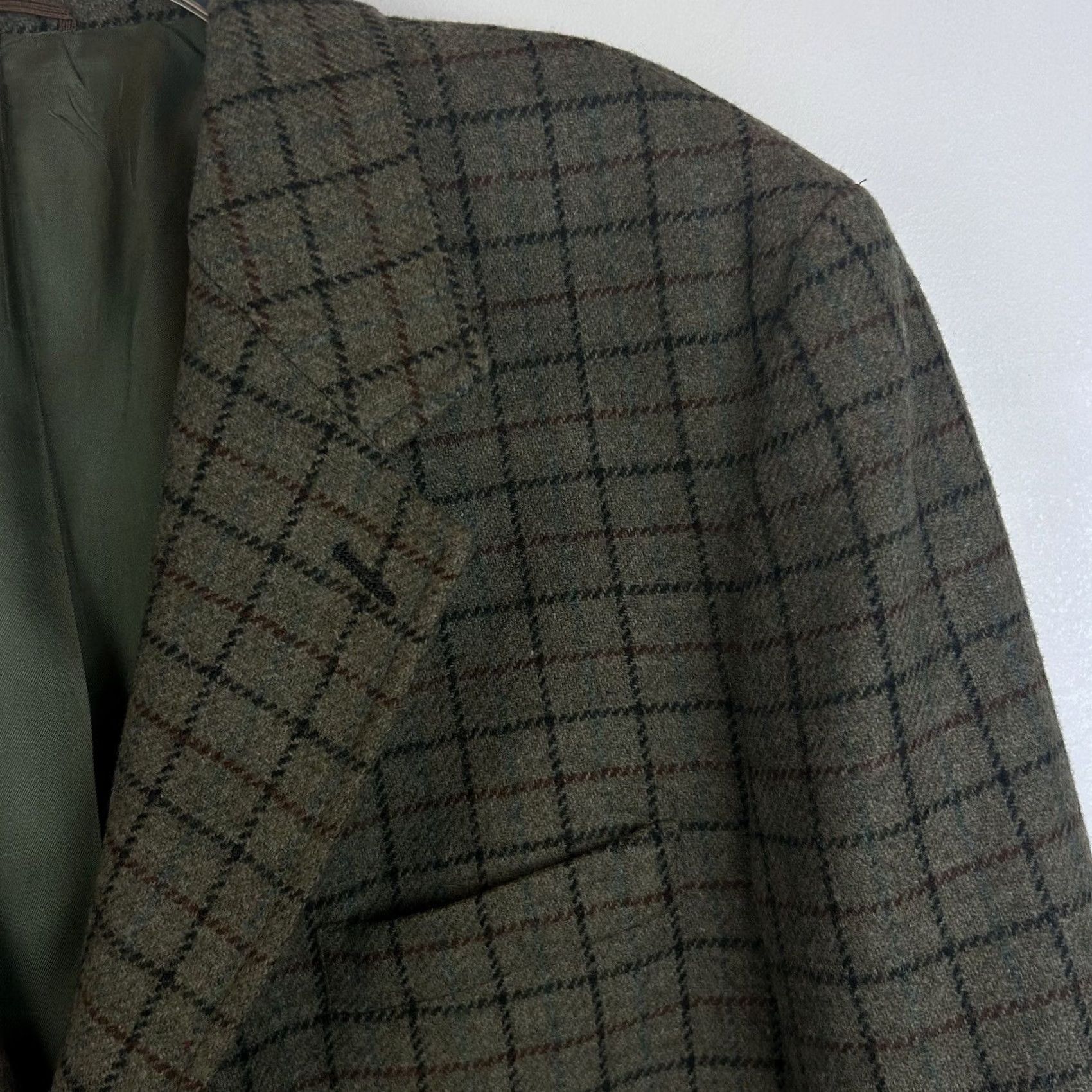 J.Crew J.CREW Blazer Plaid Wool 44R Men Green Notch Lapel 3-Button Single-Breasted Regular Front Coat Vintage? No Size 44R - 6 Thumbnail
