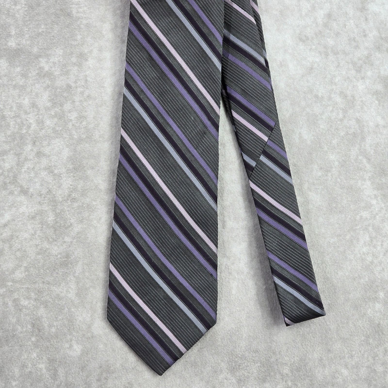 Calvin Klein Calvin Klein Gray Purple Stripe Repp Silk Neck Tie Men's Size 30 - 2 Thumbnail