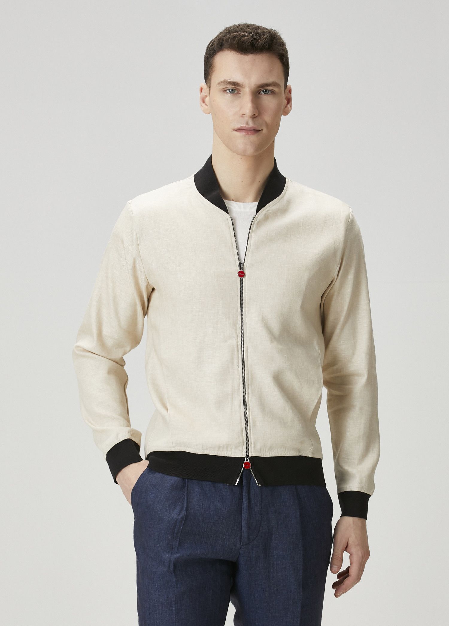 KITON Pahoa beige linen bomber jacket Size 50 / Large