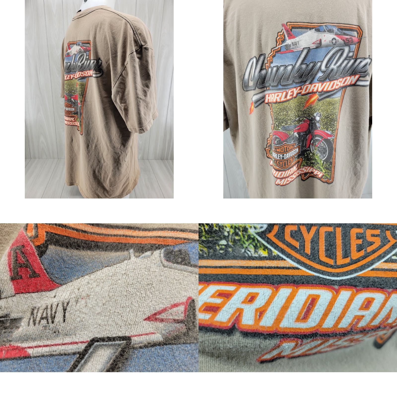 Harley Davidson Harley-Davidson Mens Shirt T-Shirt 2XL Tan Brown Distressed River Meridian MS Tan Brown Shirt Mens 2XL Size US XXL / EU 58 / 5 - 8 Thumbnail