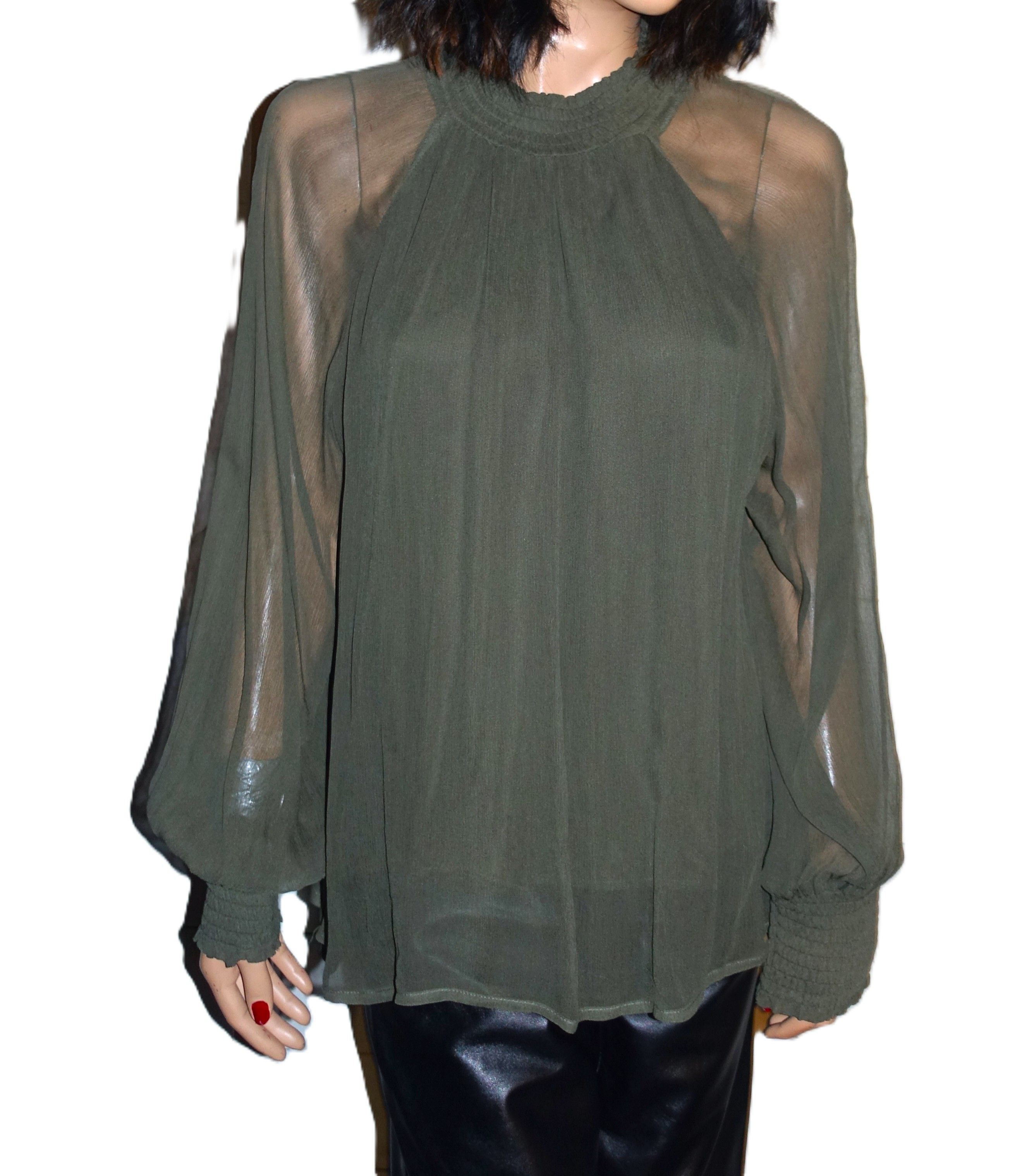 Other Grade & Gather Moss Green Sheer Blouse S Size S / US 4 / IT 40 - 1 Thumbnail