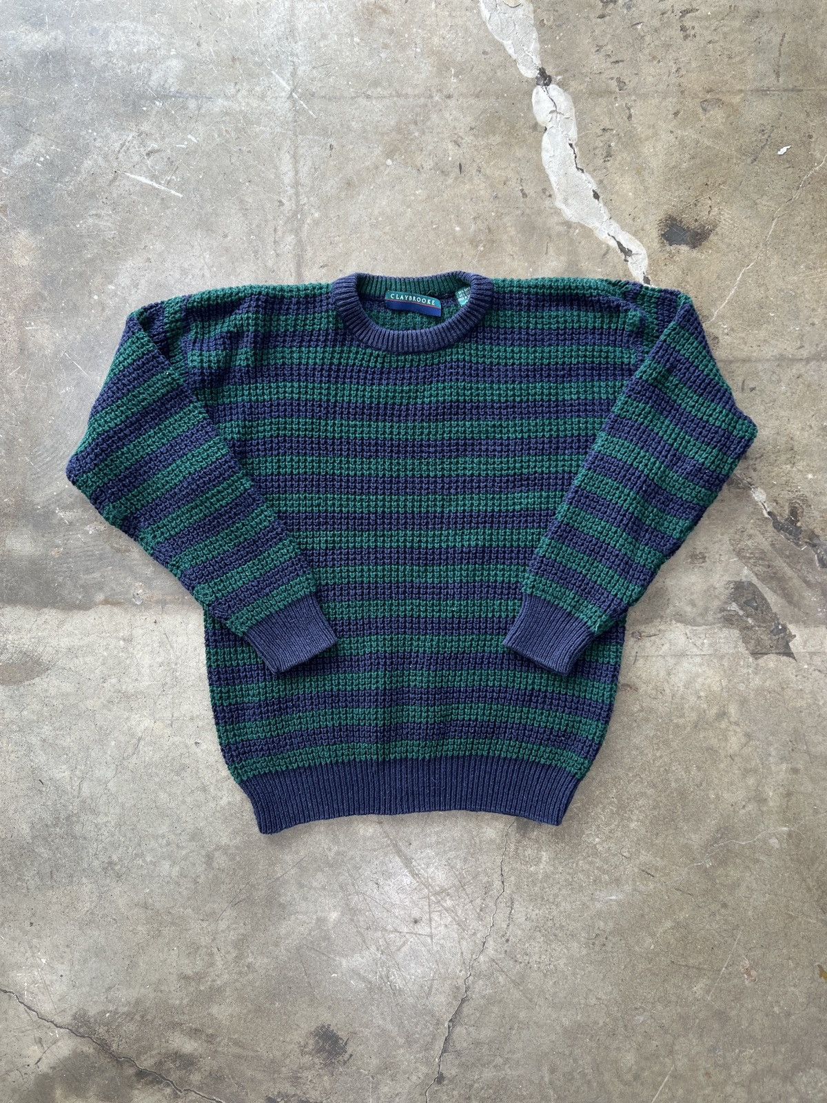 Vintage Vintage 90s Claybrooke Stripe Green Blue Knit Sweater Medium Size US M / EU 48-50 / 2 - 2 Thumbnail