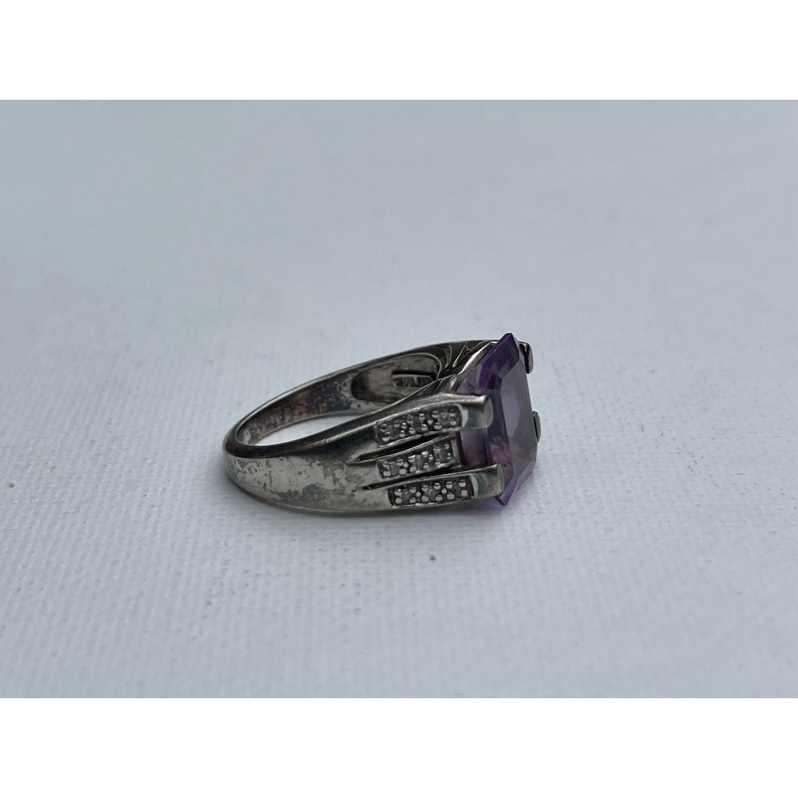 Vintage Vintage Designer STS Amethyst Diamond Sterling Silver Ring Size ONE SIZE - 4 Thumbnail