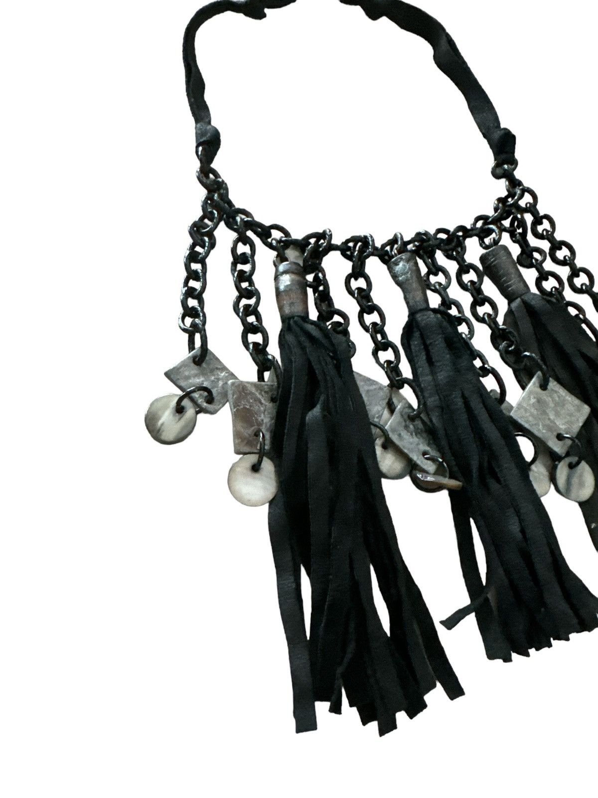 Designer × Jewelry × Vintage FRINGE LEATHER AND METAL CHAIN GYPSY NECKLACE Size ONE SIZE - 3 Thumbnail