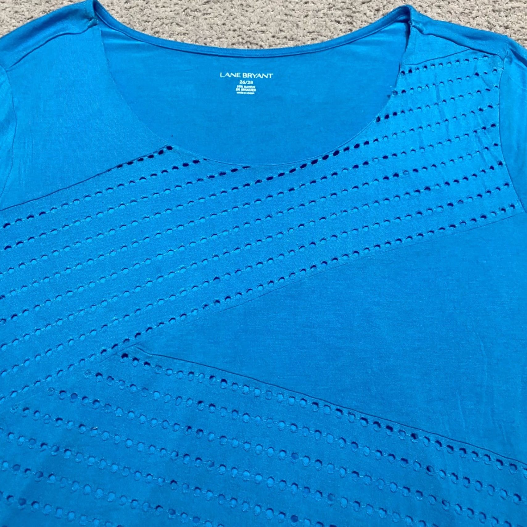 Vintage Lane Bryant Womens Blouse Shirt Geometric Round Neck Long Sleeve Blue 26 Plus Rayon Spandex Size 4XL / US 24-26 - 5 Thumbnail