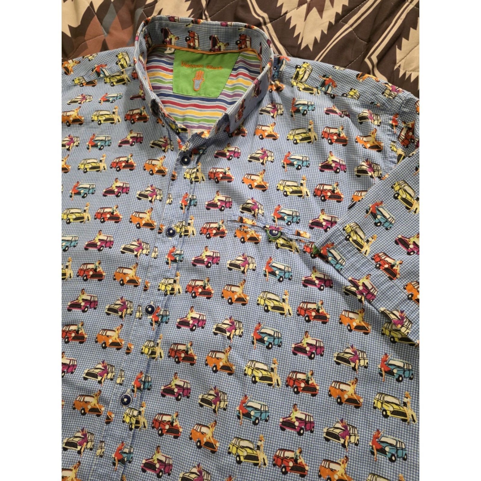 Vintage VINTAGE Visconti Black Button Up Short Sleeve Shirt Cars & Pinup Girls AOP Men's XL Shirt Size US XL / EU 56 / 4 - 2 Thumbnail