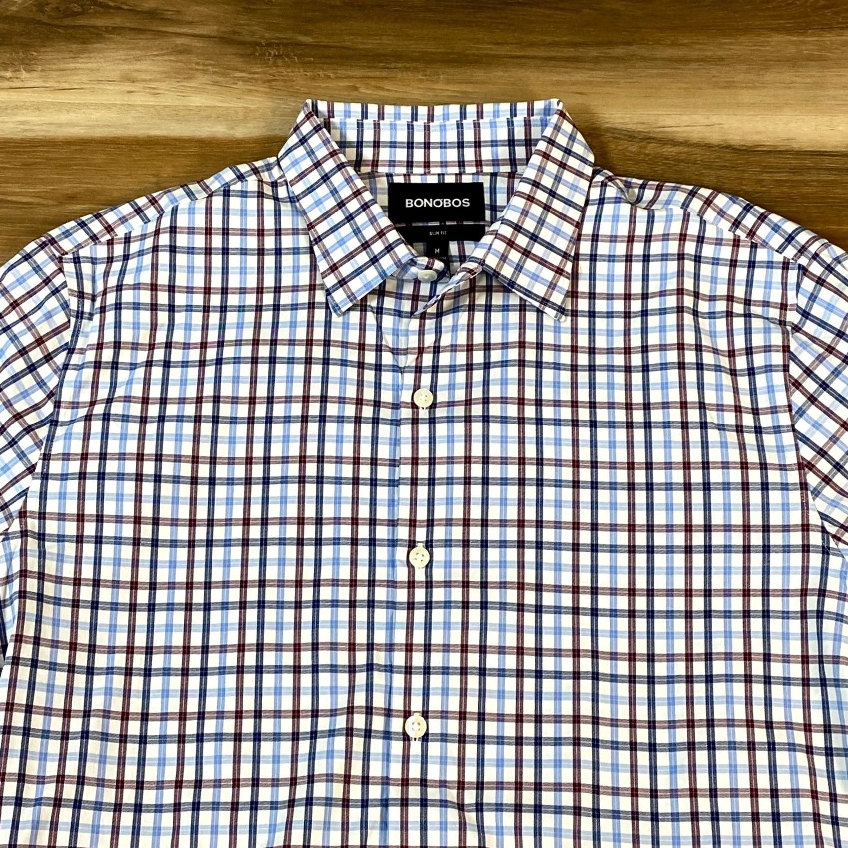 Bonobos Bonobos Button-Up Shirt Mens M Slim Fit Performance Nylon Stretch Plaid Blue Size US M / EU 48-50 / 2 - 2 Thumbnail