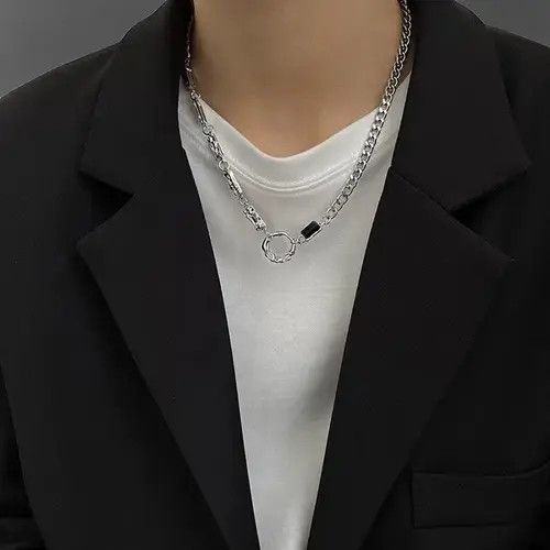 Jewelry × Vintage Titanium Steel Artificial Black Gem Pendant Necklace for Men Size ONE SIZE - 2 Thumbnail