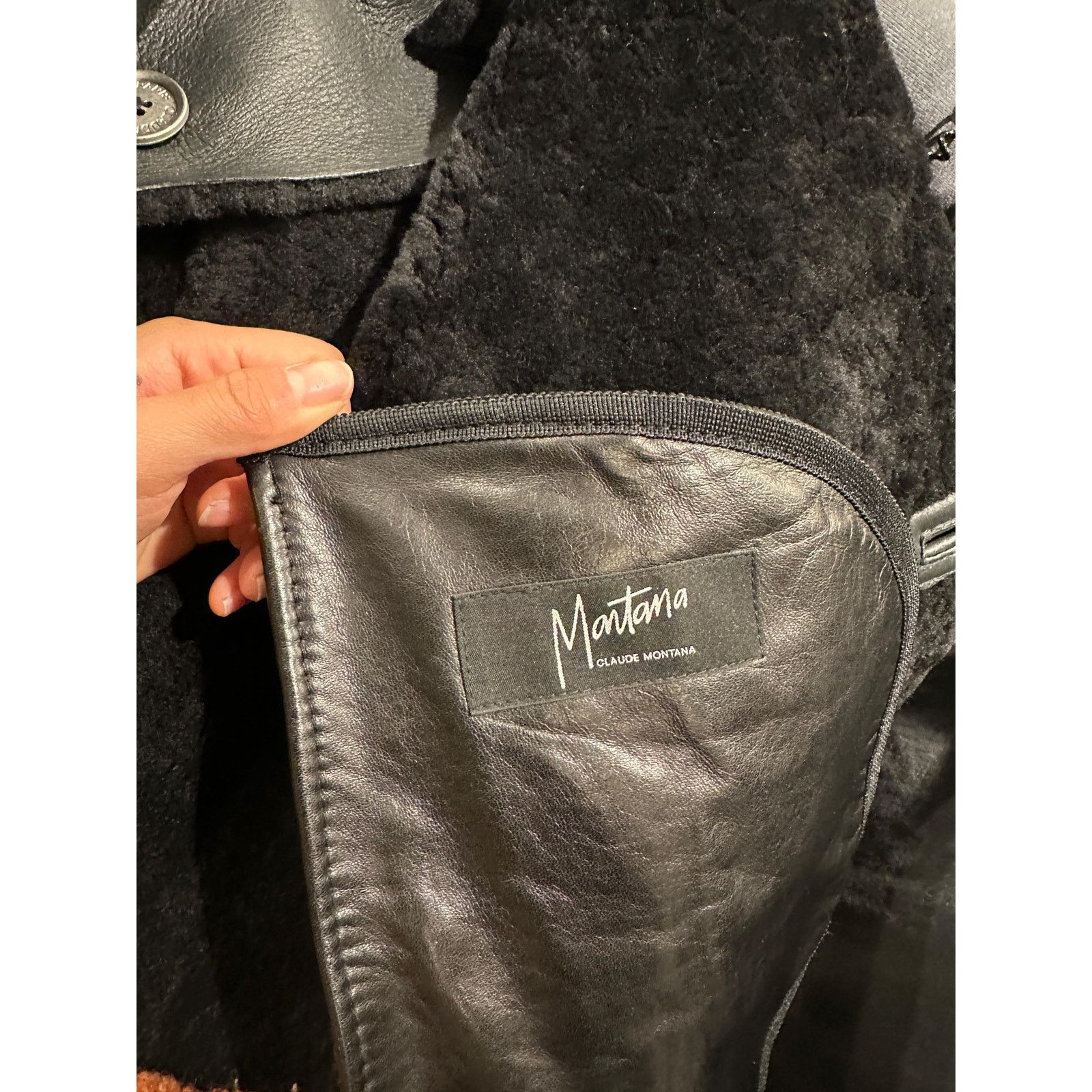 Claude Montana 1980s Claude Montana black shearling leather coat Size ONE SIZE - 7 Thumbnail