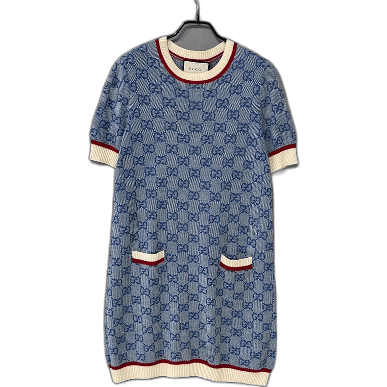 Gucci Blue Knit Printed Dress by GUCCI Size M / US 6-8 / IT 42-44 - 1 Thumbnail