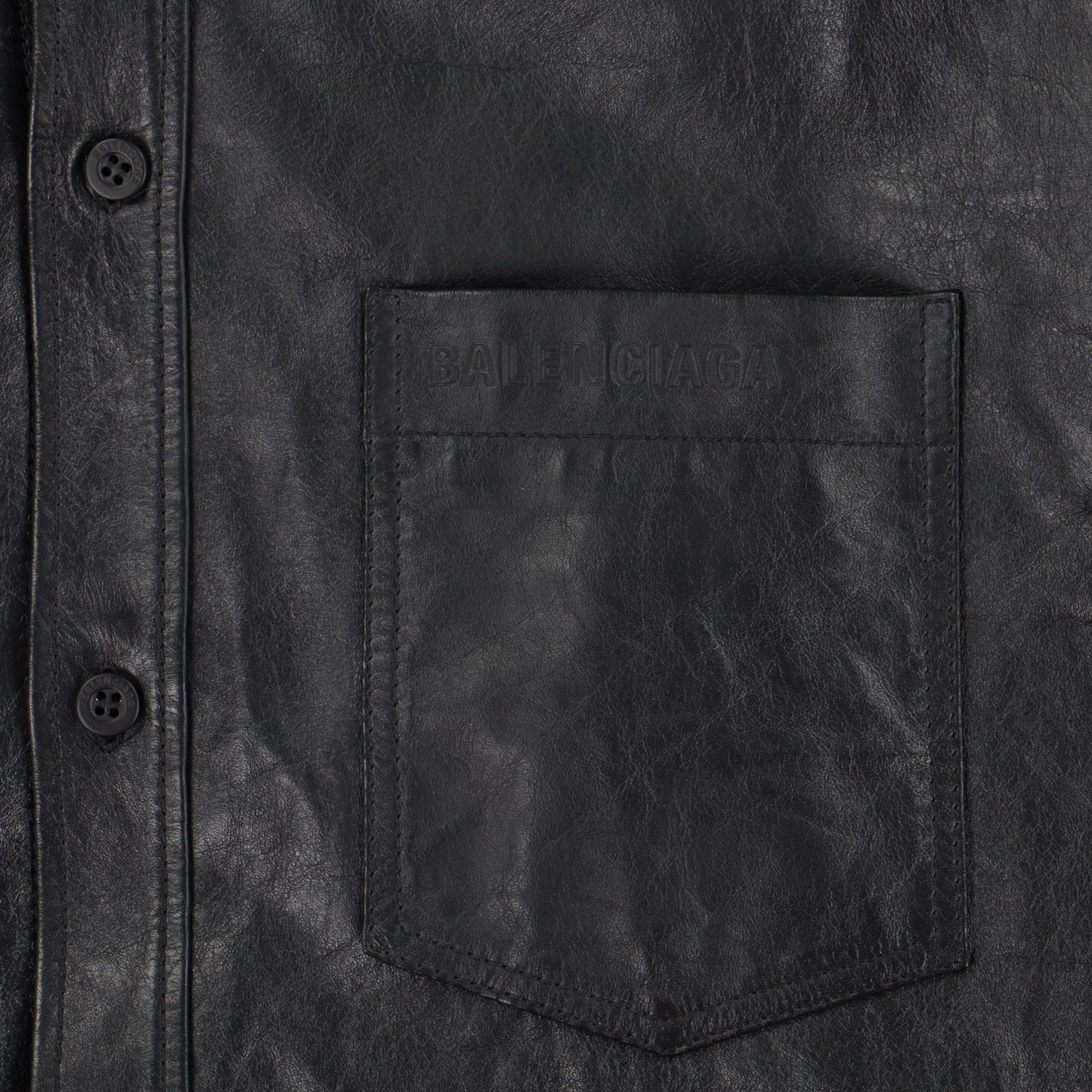 Balenciaga Black Bull Leather Padded Logo Overshirt Size US M / EU 48-50 / 2 - 6 Thumbnail