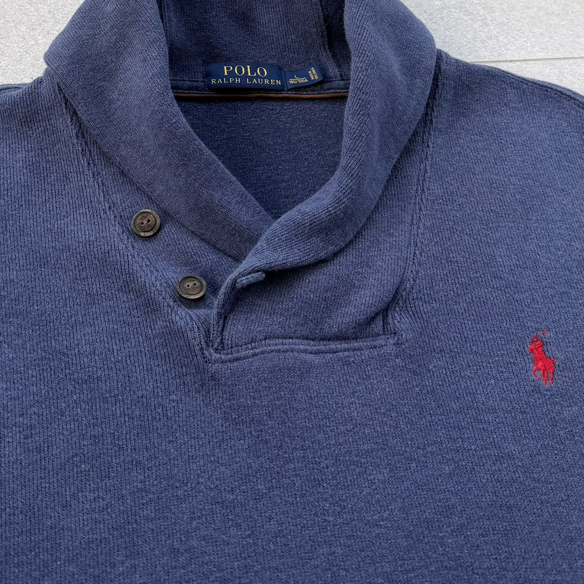 Polo Ralph Lauren Polo Ralph Lauren Navy Blue Shawl Collar Pullover Sweater Size US L / EU 52-54 / 3 - 3 Thumbnail
