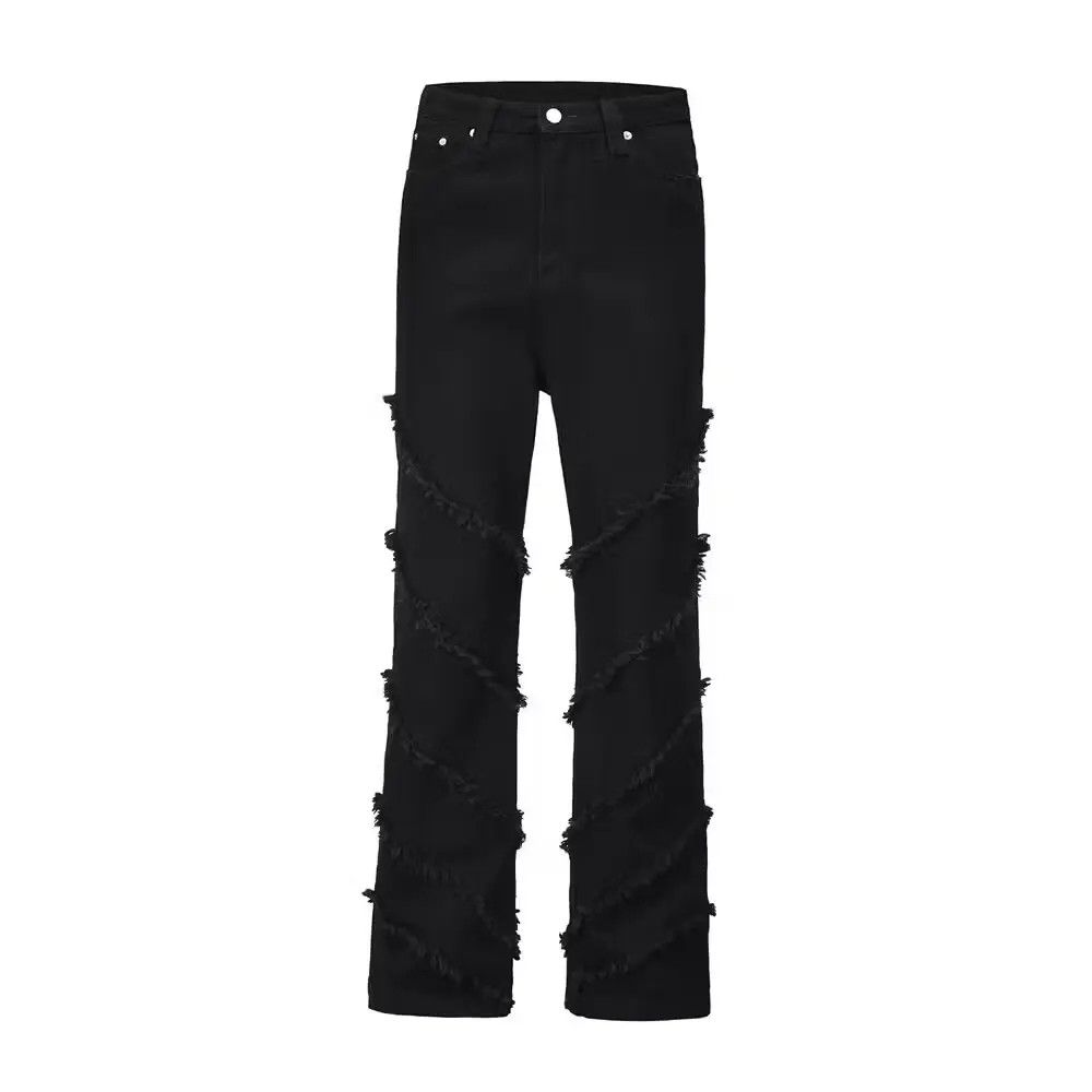 image of Vintage Punk Patchwork Straight Leg Denim Pants in Black, Men's (Size 32)