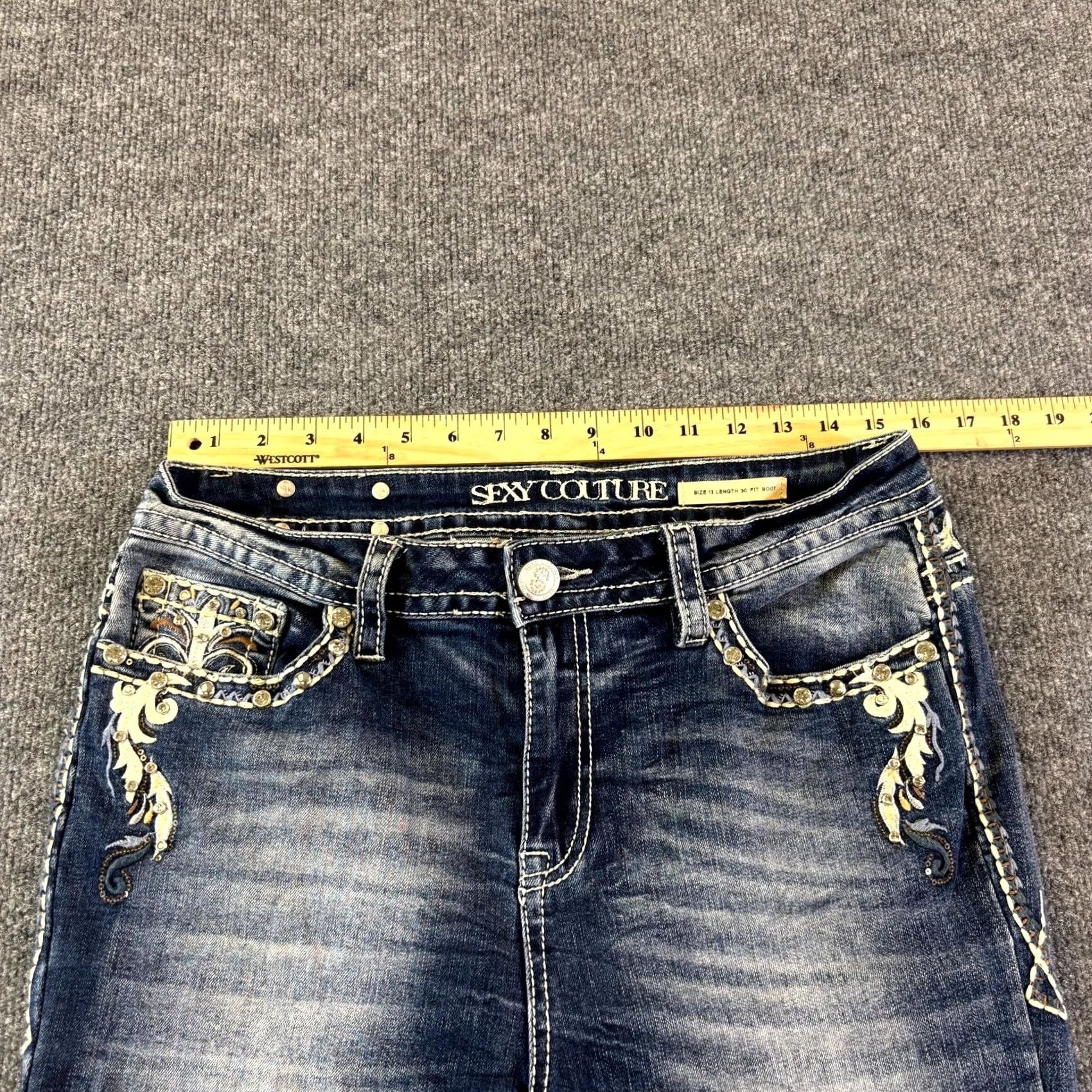 Denime Sexy Couture Jeans Women Bootcut Blue 13 Denim Rhinestone Pockets Western 5-Pocket Regular Cotton Slim Fit Mens Womens Boys Girls Size 34" / US 12 / IT 48 - 3 Thumbnail