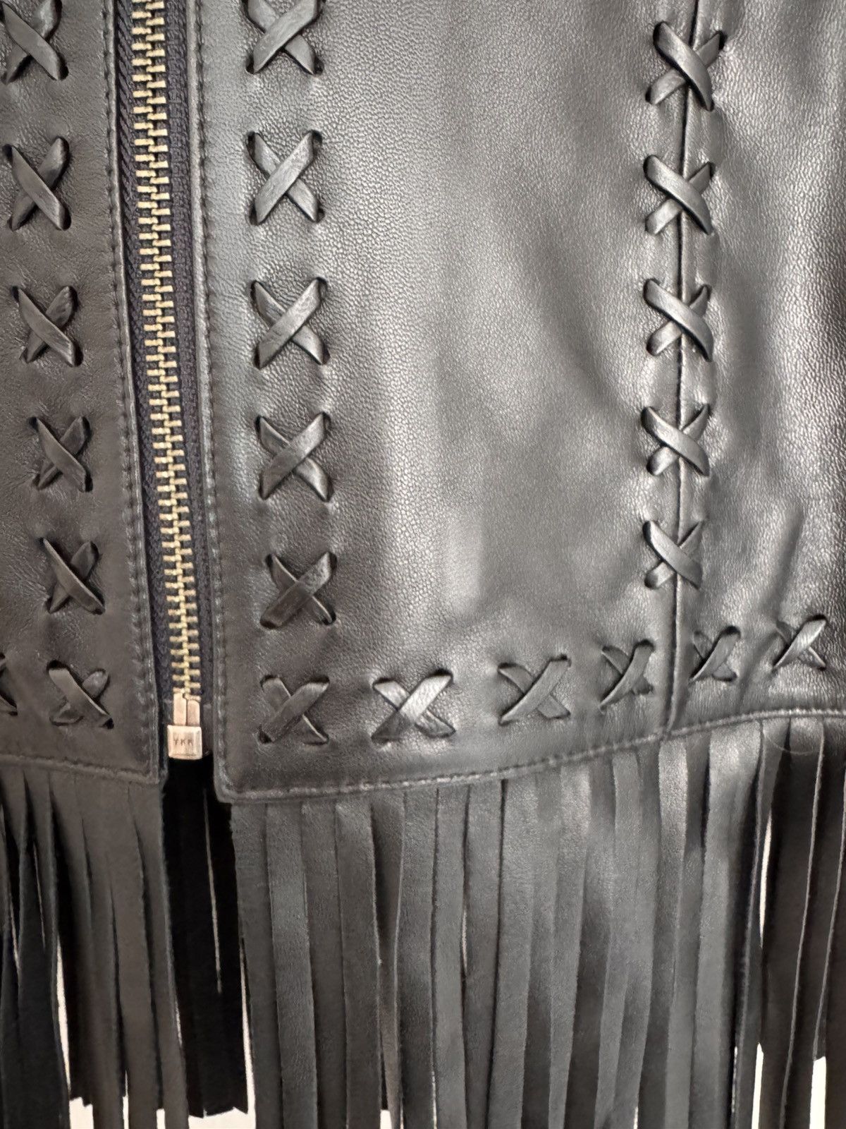 Other Caché Black Leather Fringe Jacket US 4 Western Boho Zip Size S / US 4 / IT 40 - 5 Thumbnail