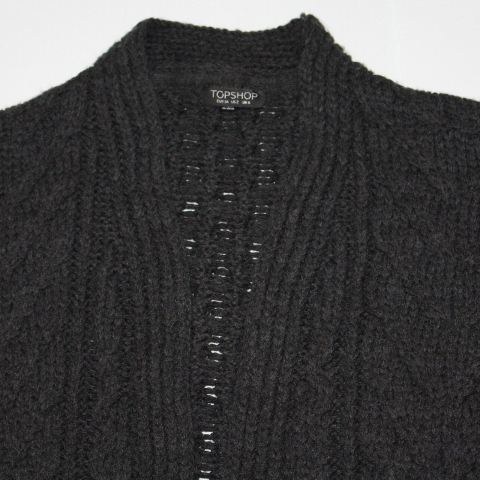 Topshop Long Open Front Cardigan Sweater in Charcoal size XS US 2-4 Size XS / US 0-2 / IT 36-38 - 7 Thumbnail