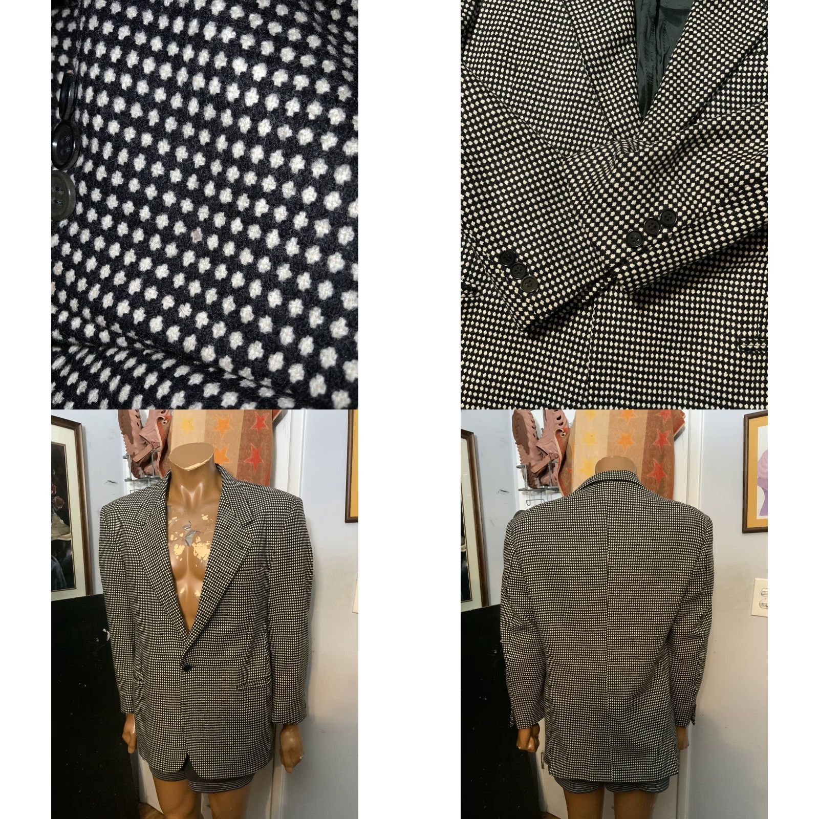 Versace VINTAGE V2 Versace Polka Dot Wool One Button Evening Sportscoat Blazer Jacket Mens 52R 1980s Size 52R - 8 Thumbnail
