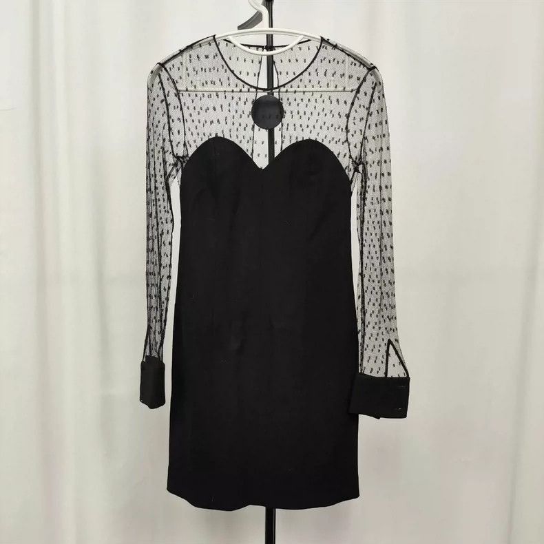 Saint Laurent Paris vintage ysl black wool dress with sheer sleeves Size US 34 / EU 50 - 7 Thumbnail
